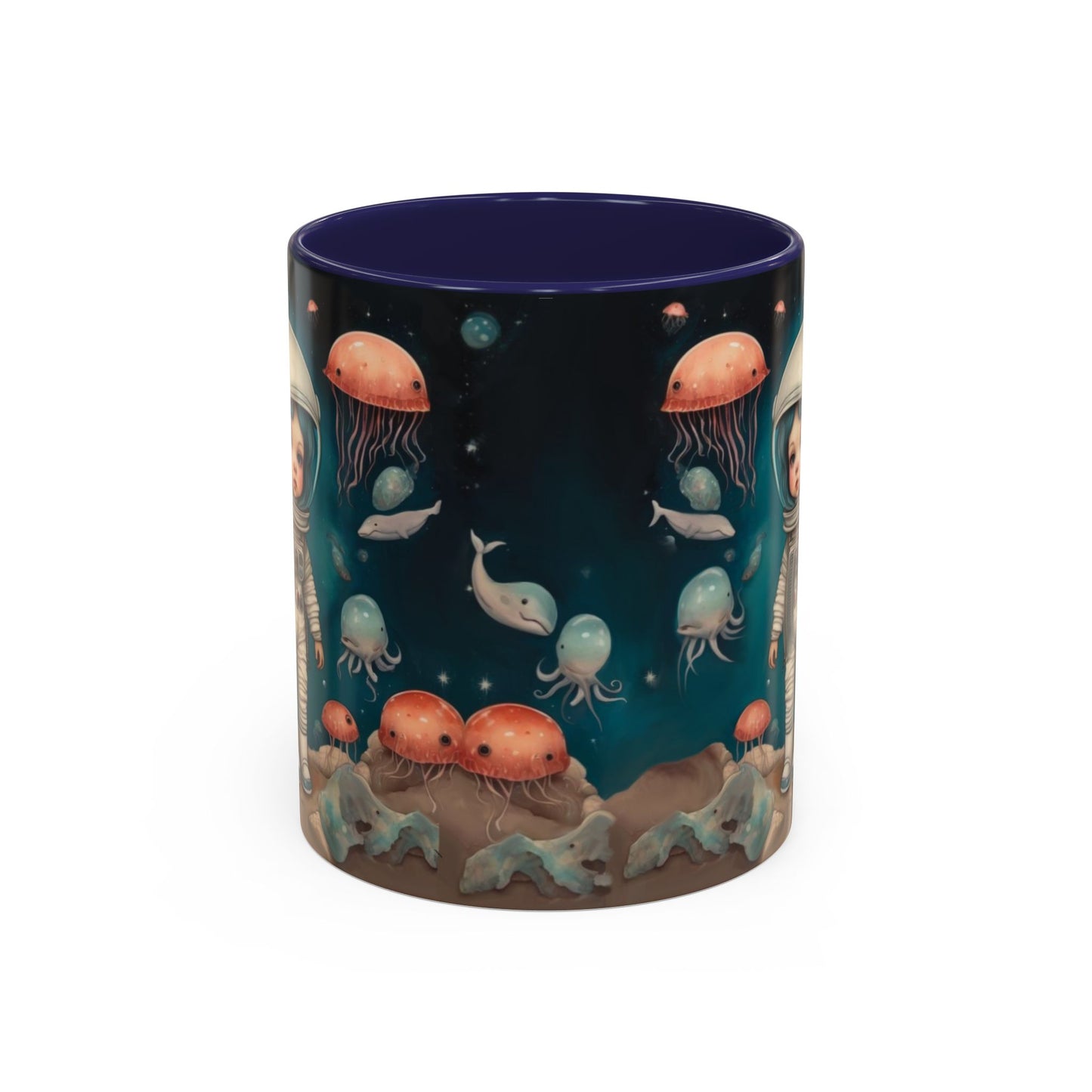 Celestial Oceanic creatures in Space -Accent Coffee Mug, 11oz