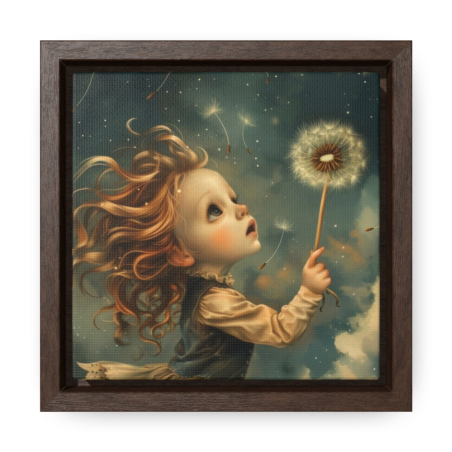 Dandelion seeds take flight (Gallery Canvas Wraps, Square Frame)