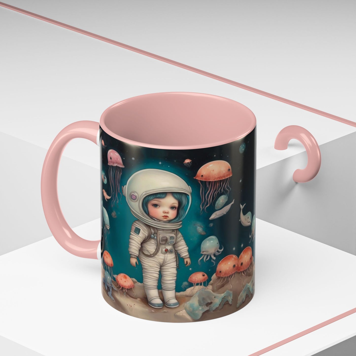 Celestial Oceanic creatures in Space -Accent Coffee Mug, 11oz