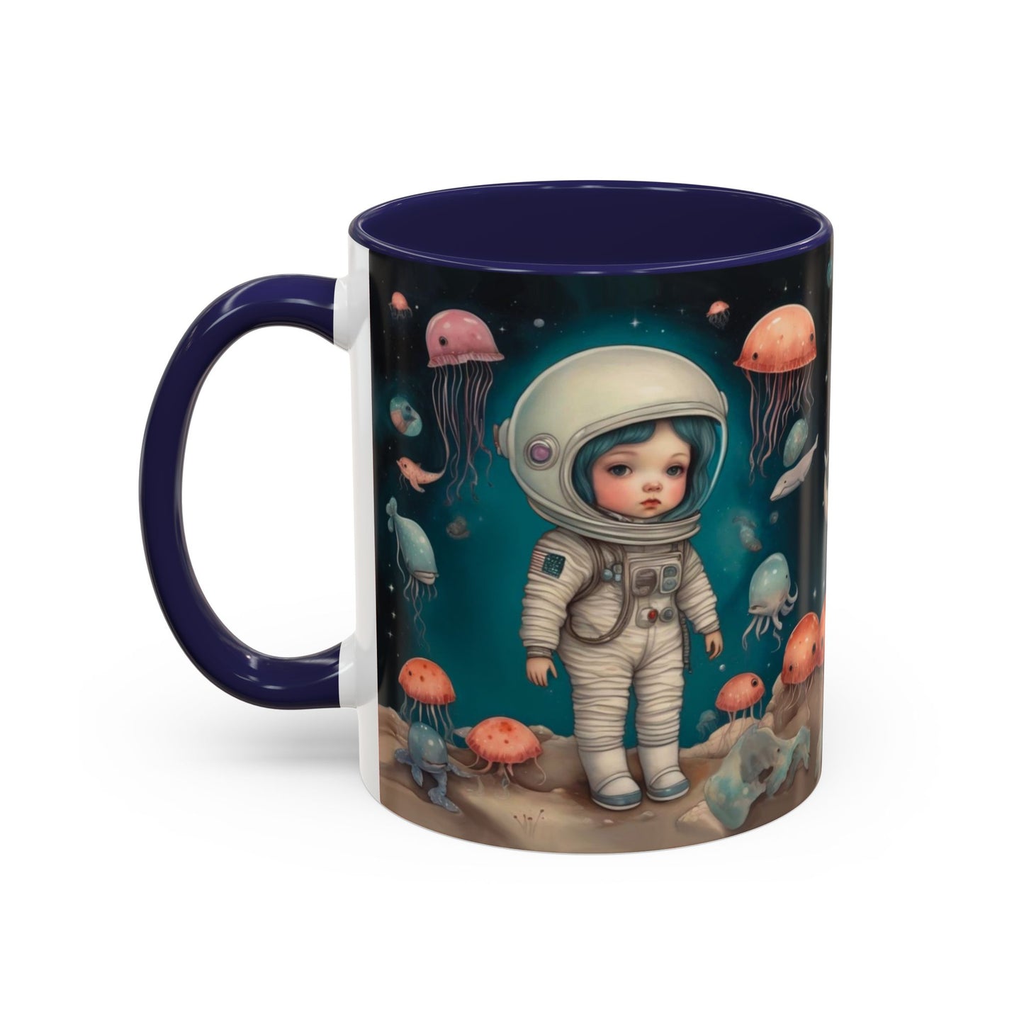 Celestial Oceanic creatures in Space -Accent Coffee Mug, 11oz