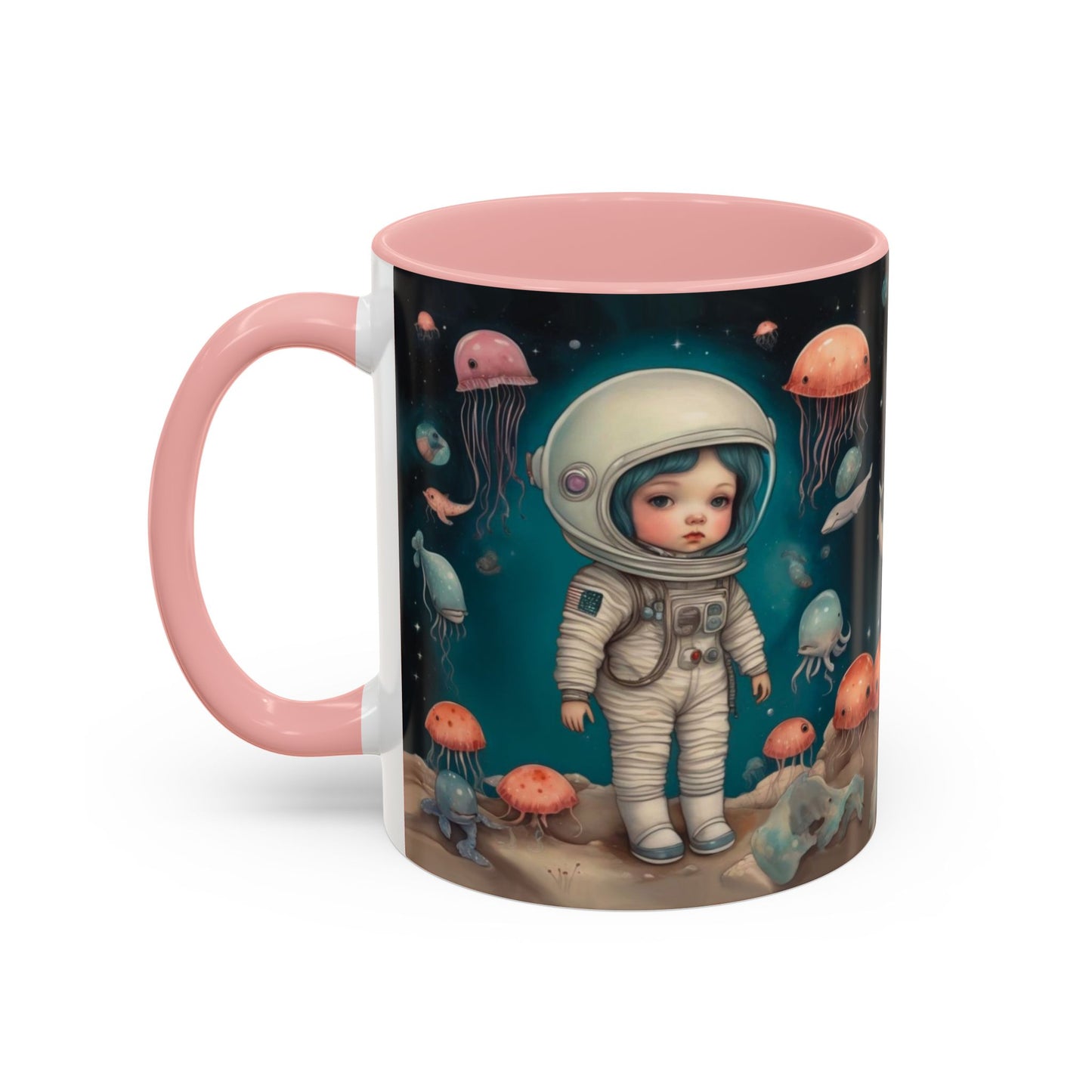Celestial Oceanic creatures in Space -Accent Coffee Mug, 11oz