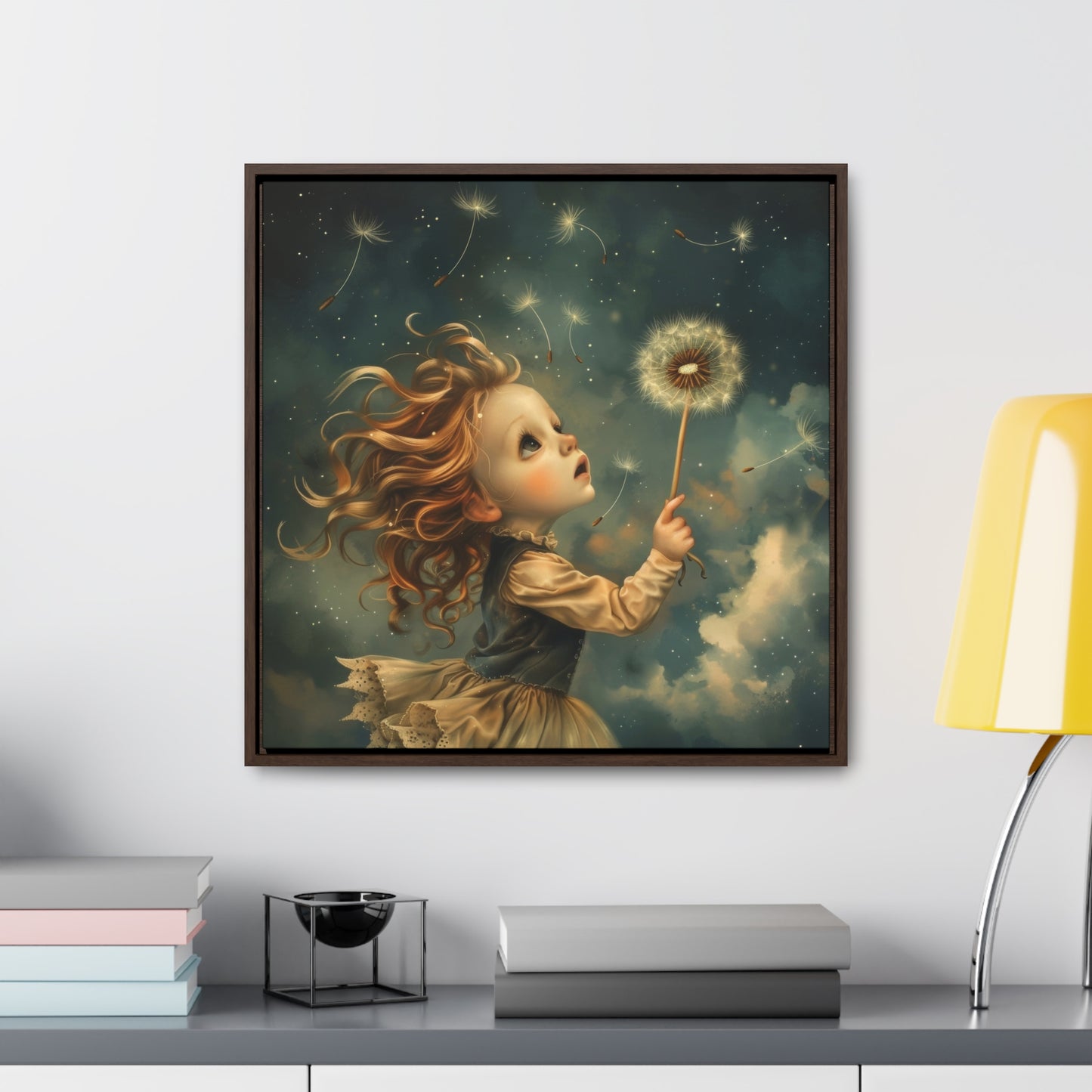 Dandelion seeds take flight (Gallery Canvas Wraps, Square Frame)