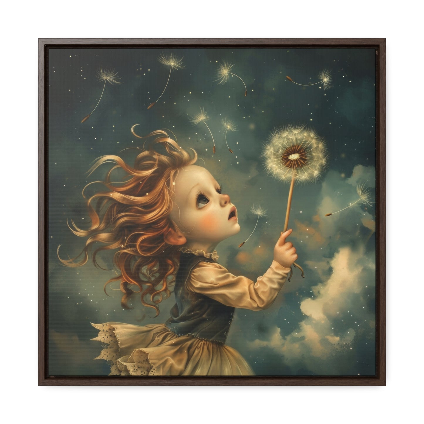 Dandelion seeds take flight (Gallery Canvas Wraps, Square Frame)