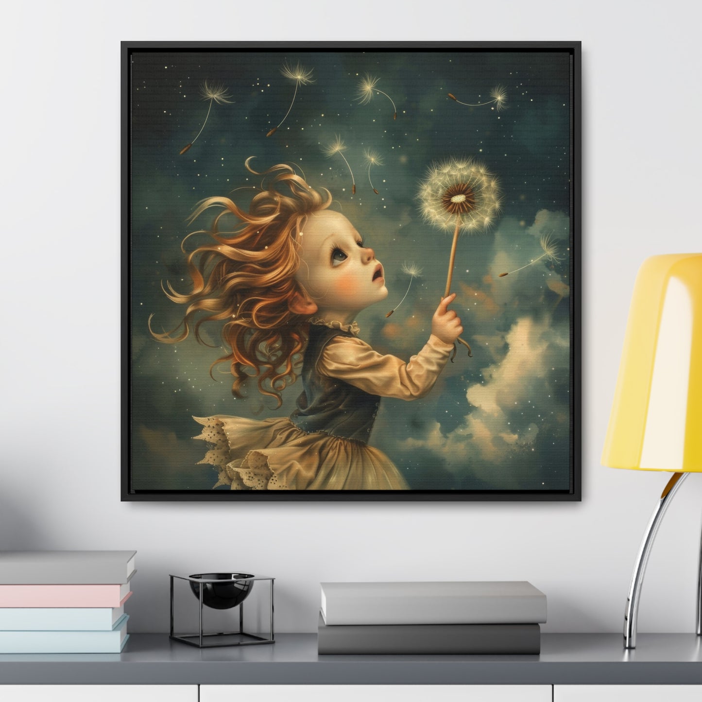 Dandelion seeds take flight (Gallery Canvas Wraps, Square Frame)