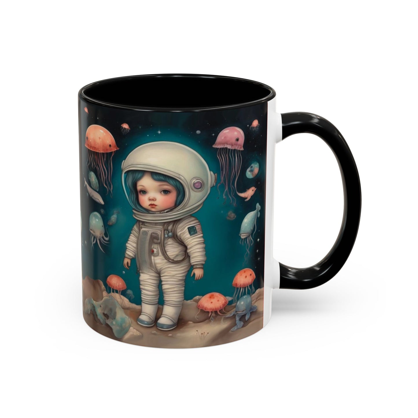 Celestial Oceanic creatures in Space -Accent Coffee Mug, 11oz