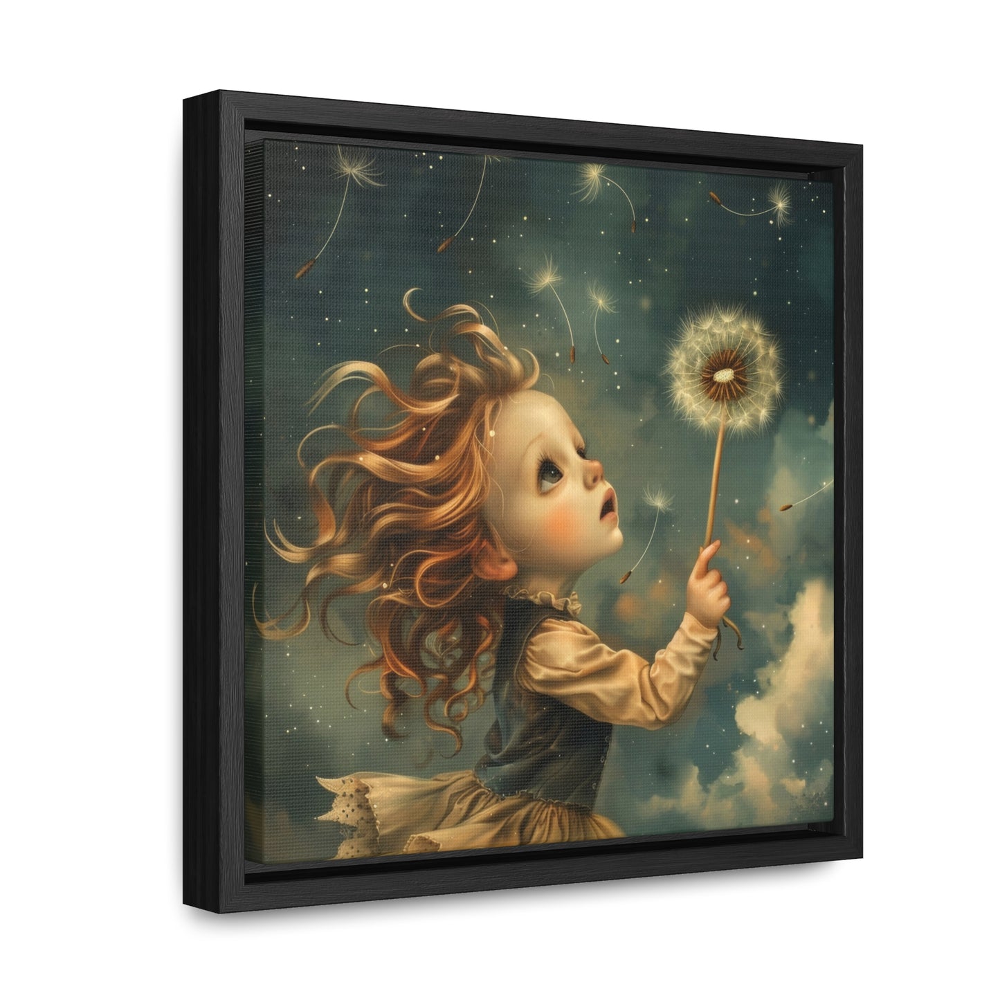 Dandelion seeds take flight (Gallery Canvas Wraps, Square Frame)
