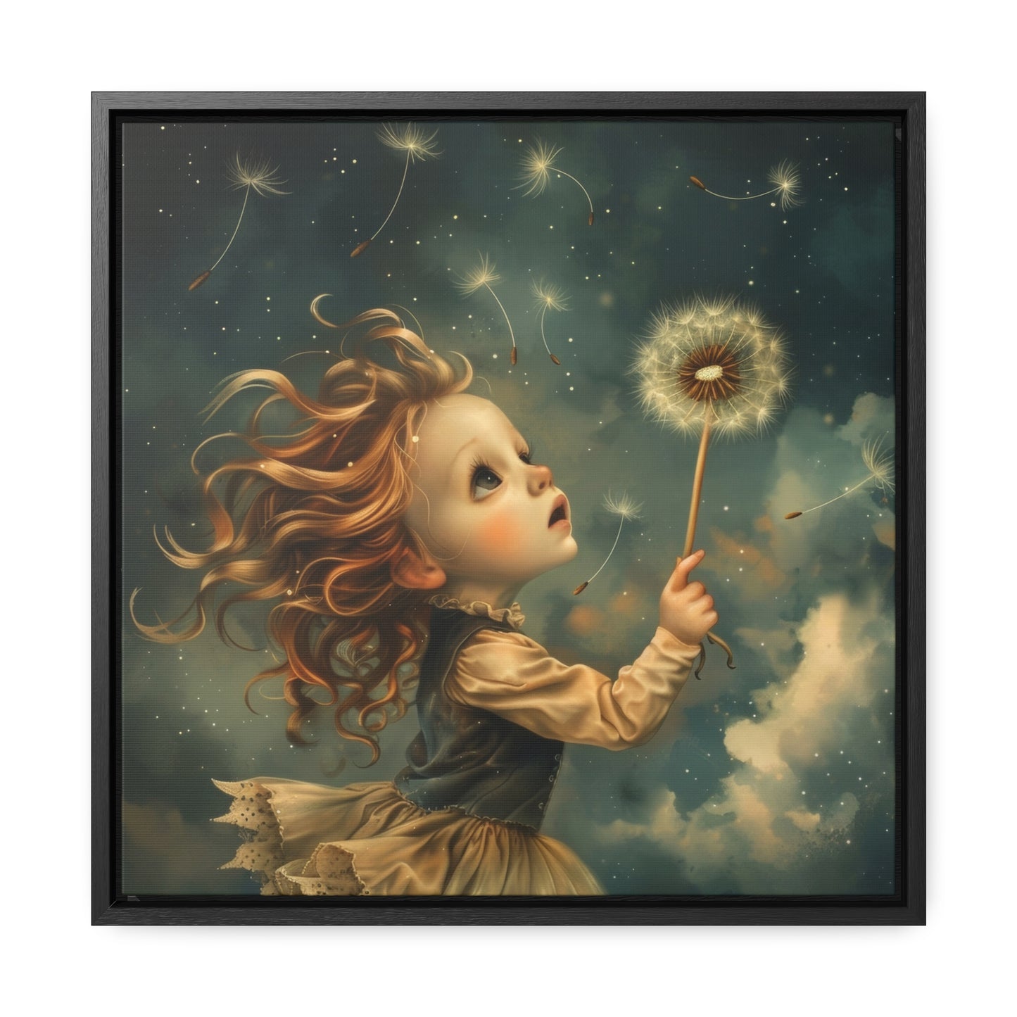 Dandelion seeds take flight (Gallery Canvas Wraps, Square Frame)