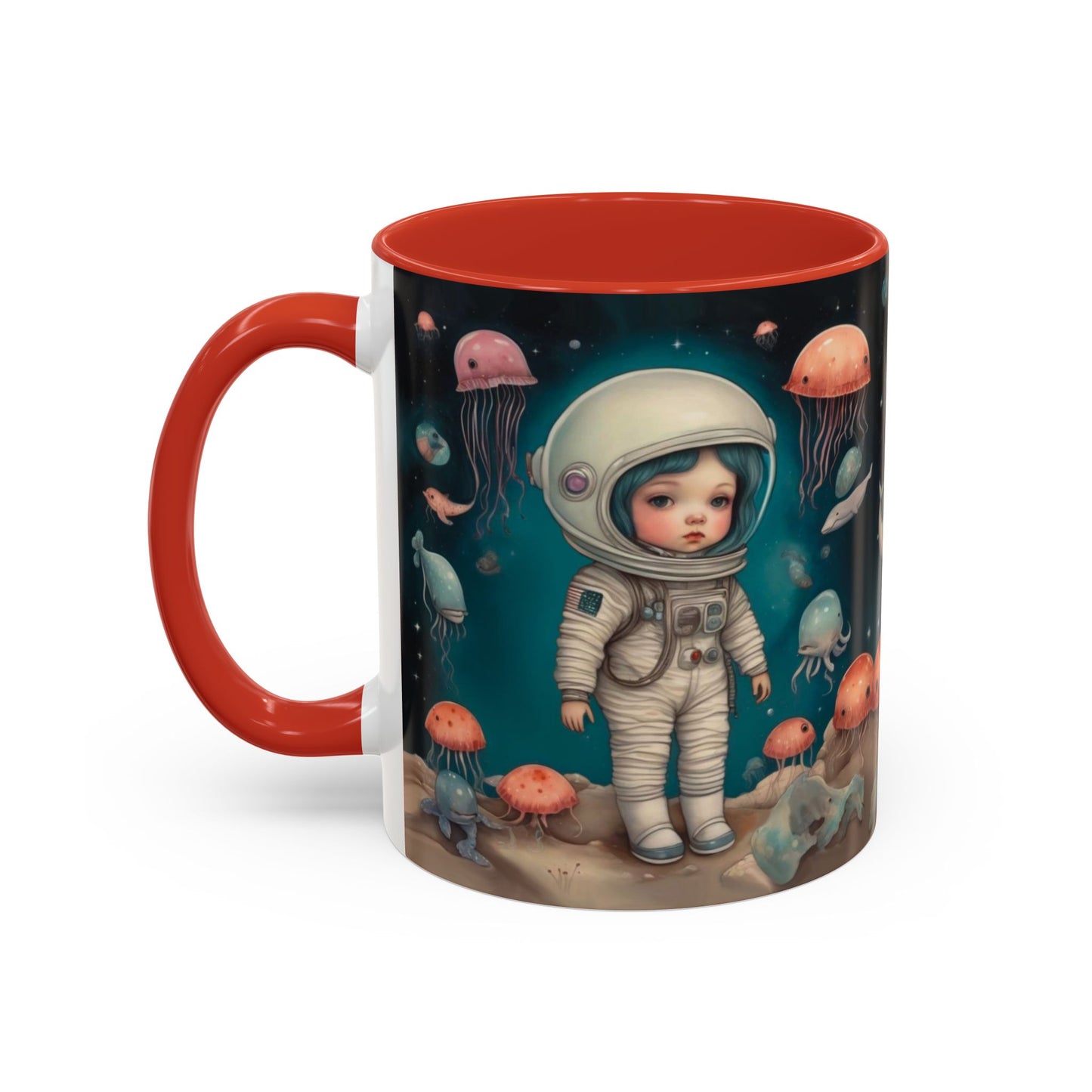 Celestial Oceanic creatures in Space -Accent Coffee Mug, 11oz
