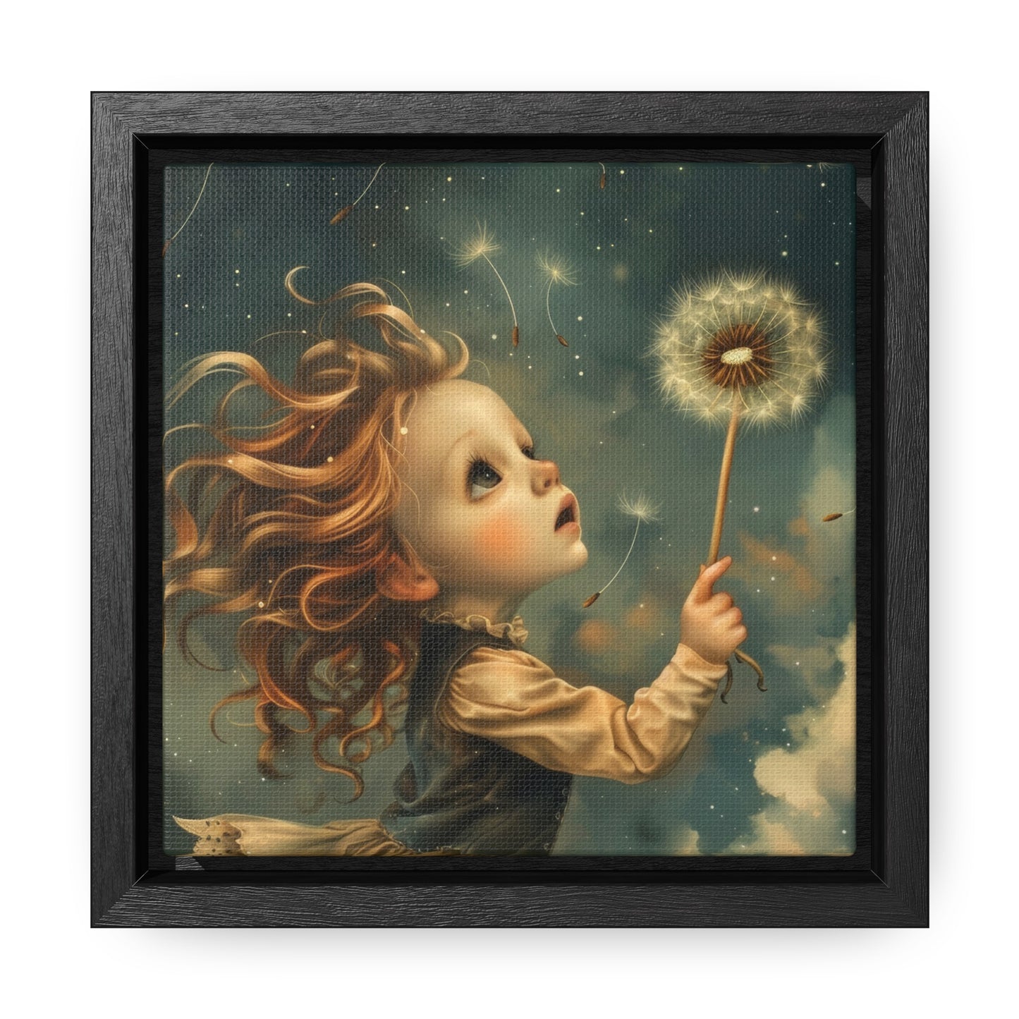 Dandelion seeds take flight (Gallery Canvas Wraps, Square Frame)