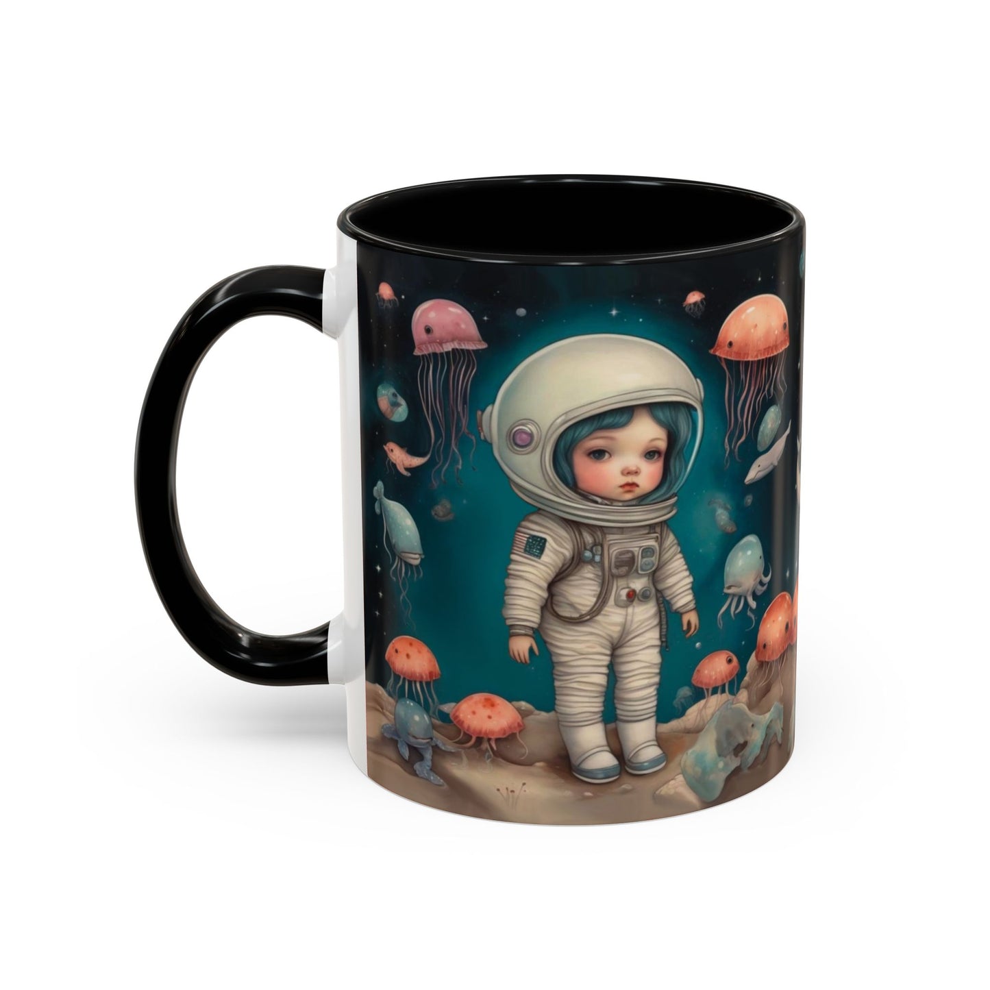 Celestial Oceanic creatures in Space -Accent Coffee Mug, 11oz