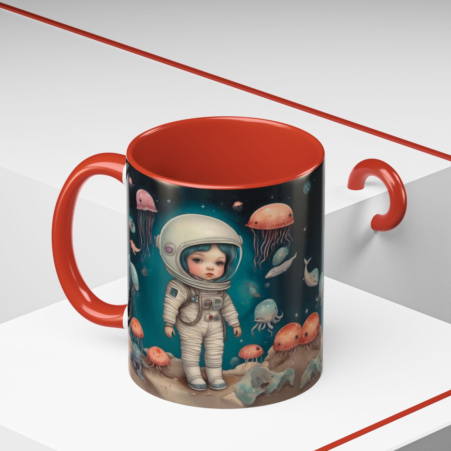 Celestial Oceanic creatures in Space -Accent Coffee Mug, 11oz