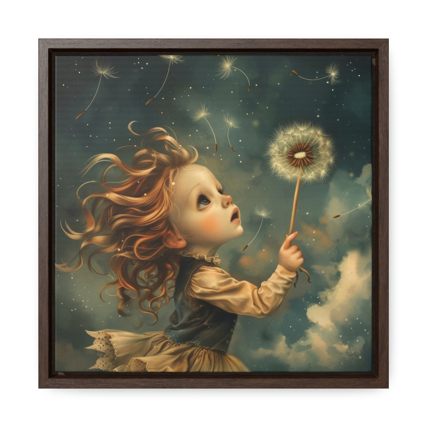 Dandelion seeds take flight (Gallery Canvas Wraps, Square Frame)