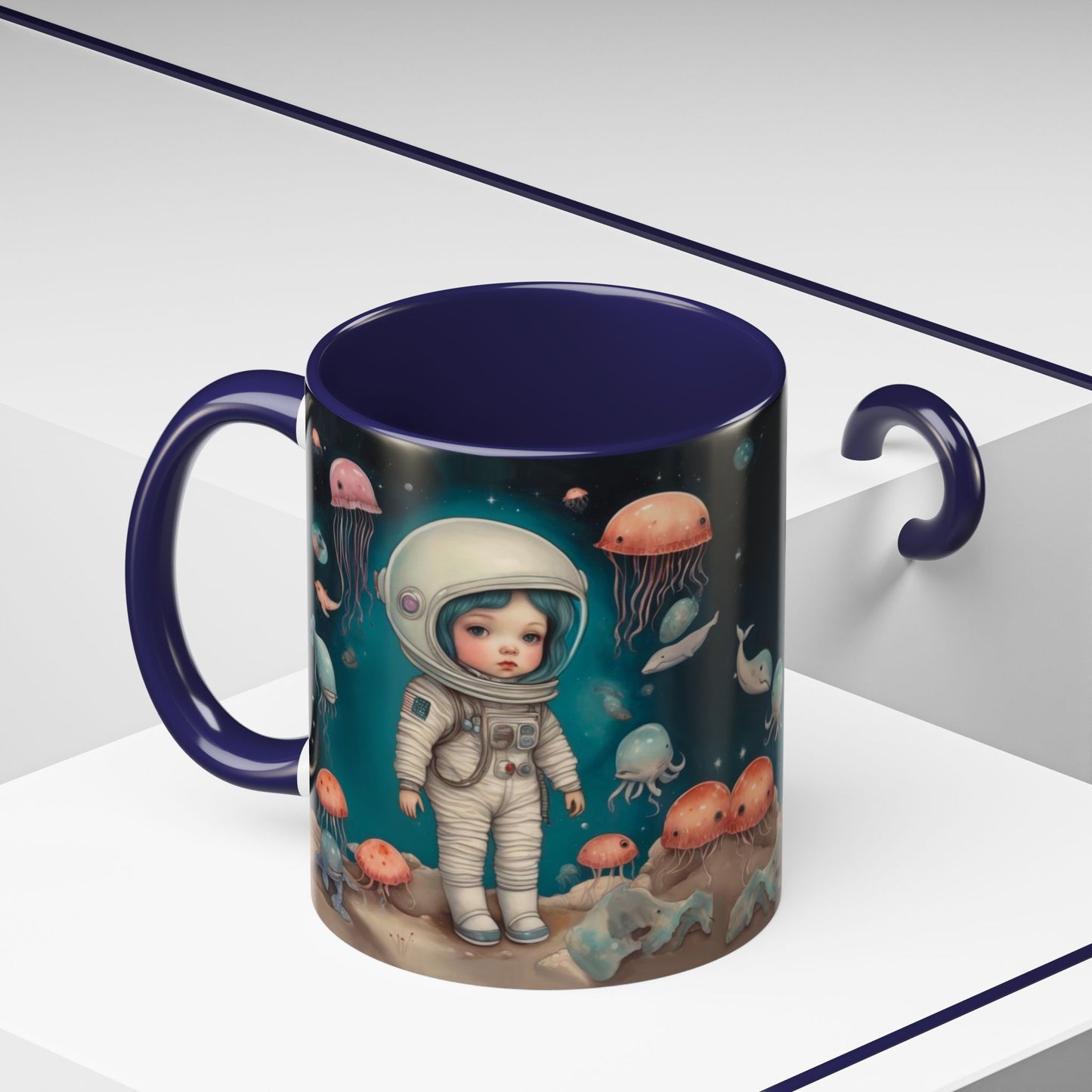 Celestial Oceanic creatures in Space -Accent Coffee Mug, 11oz