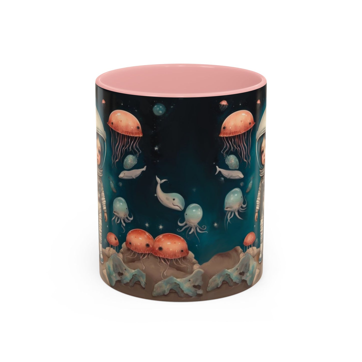 Celestial Oceanic creatures in Space -Accent Coffee Mug, 11oz