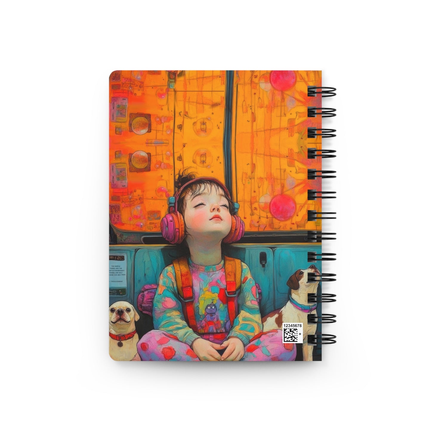 Whimsical Spiral Bound Journal with Playful Child and Pets Design