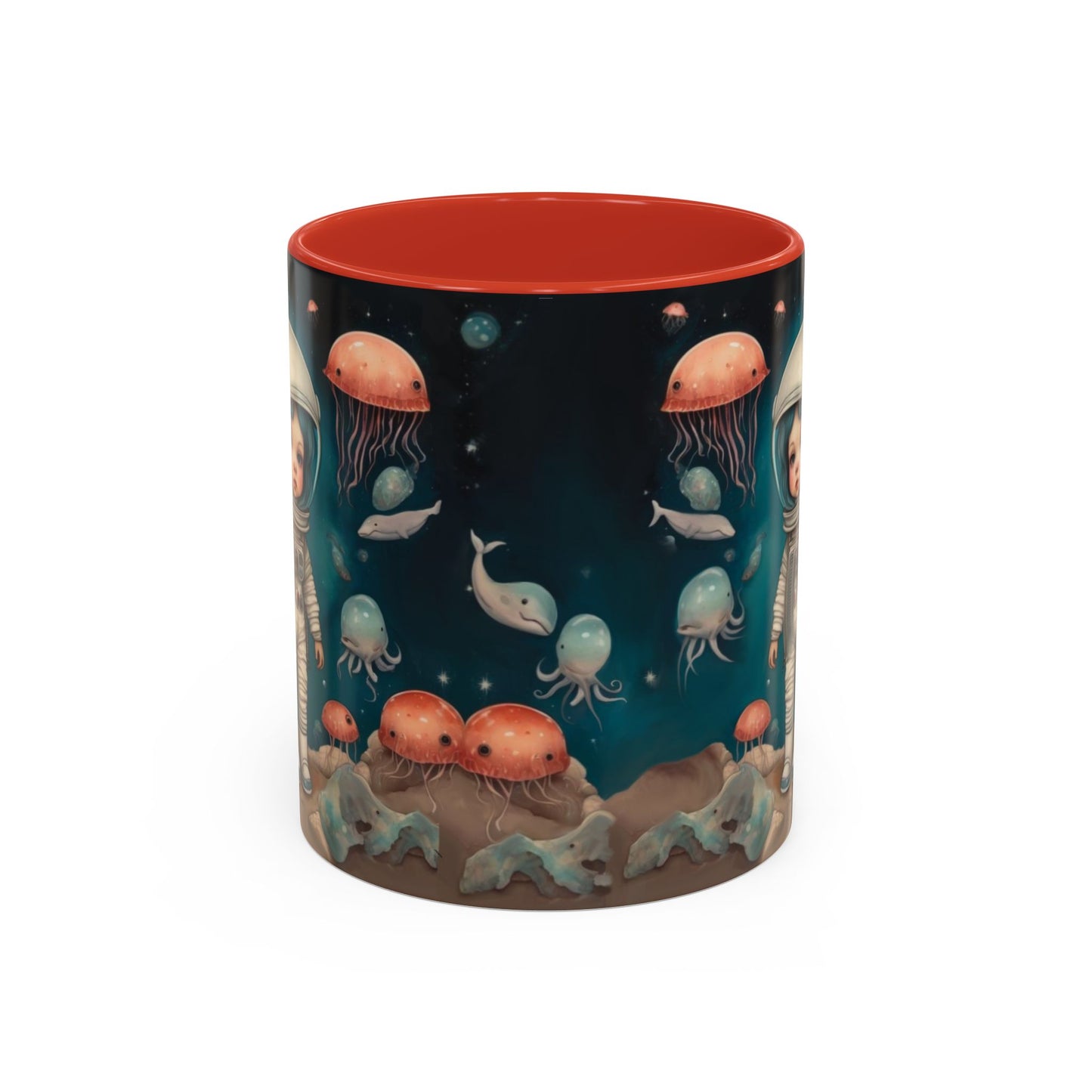 Celestial Oceanic creatures in Space -Accent Coffee Mug, 11oz