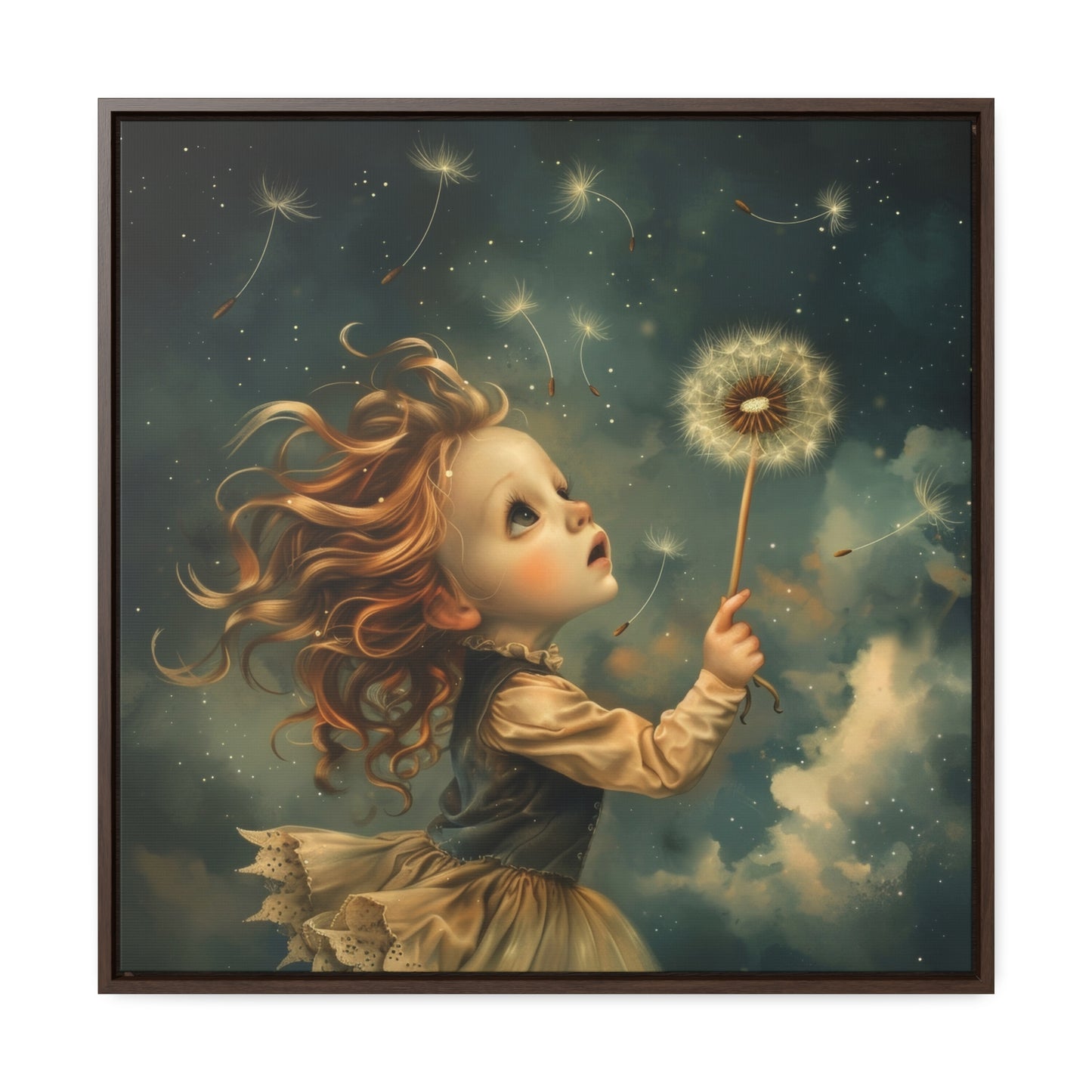 Dandelion seeds take flight (Gallery Canvas Wraps, Square Frame)