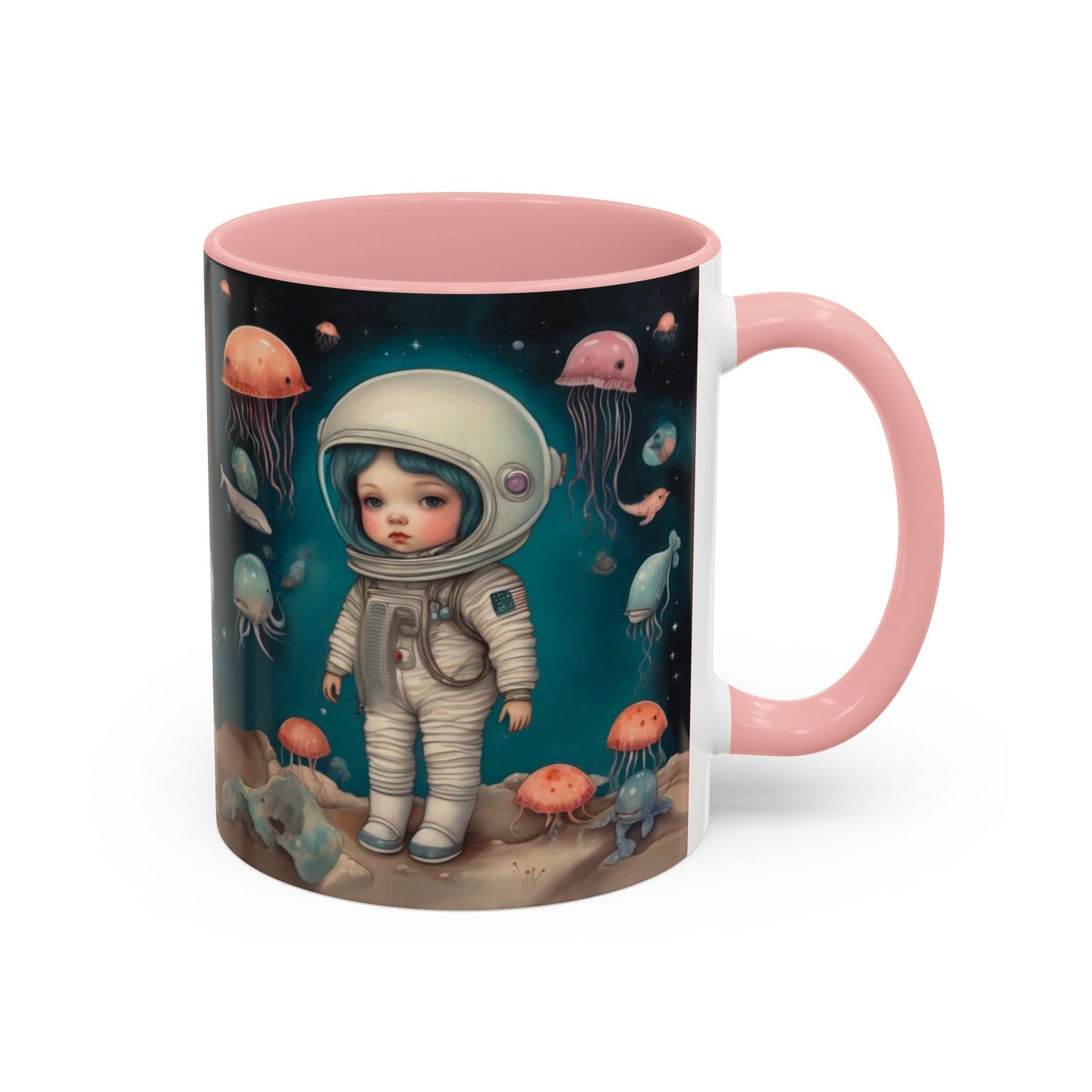 Celestial Oceanic creatures in Space -Accent Coffee Mug, 11oz