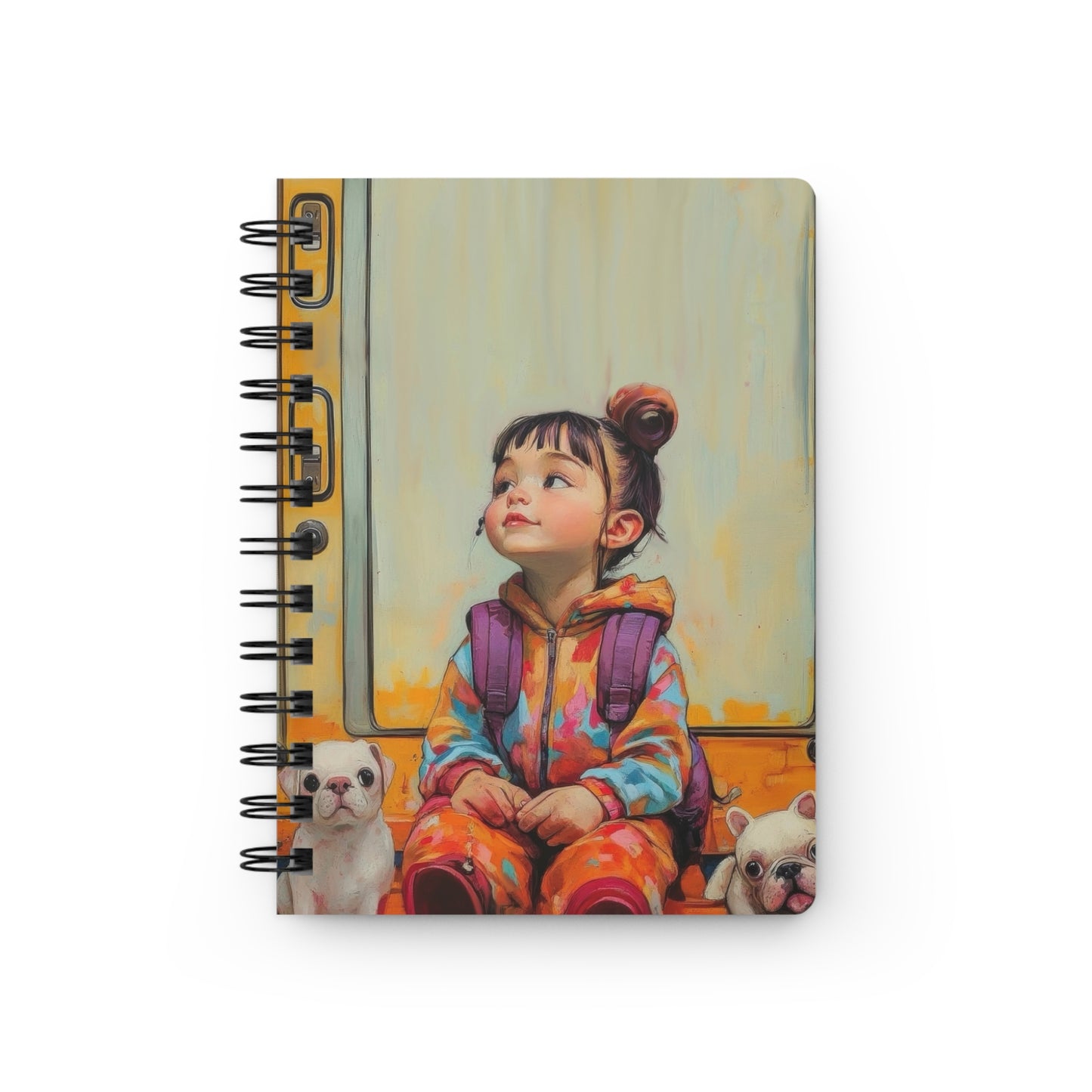 Whimsical Spiral Bound Journal with Playful Child and Pets Design