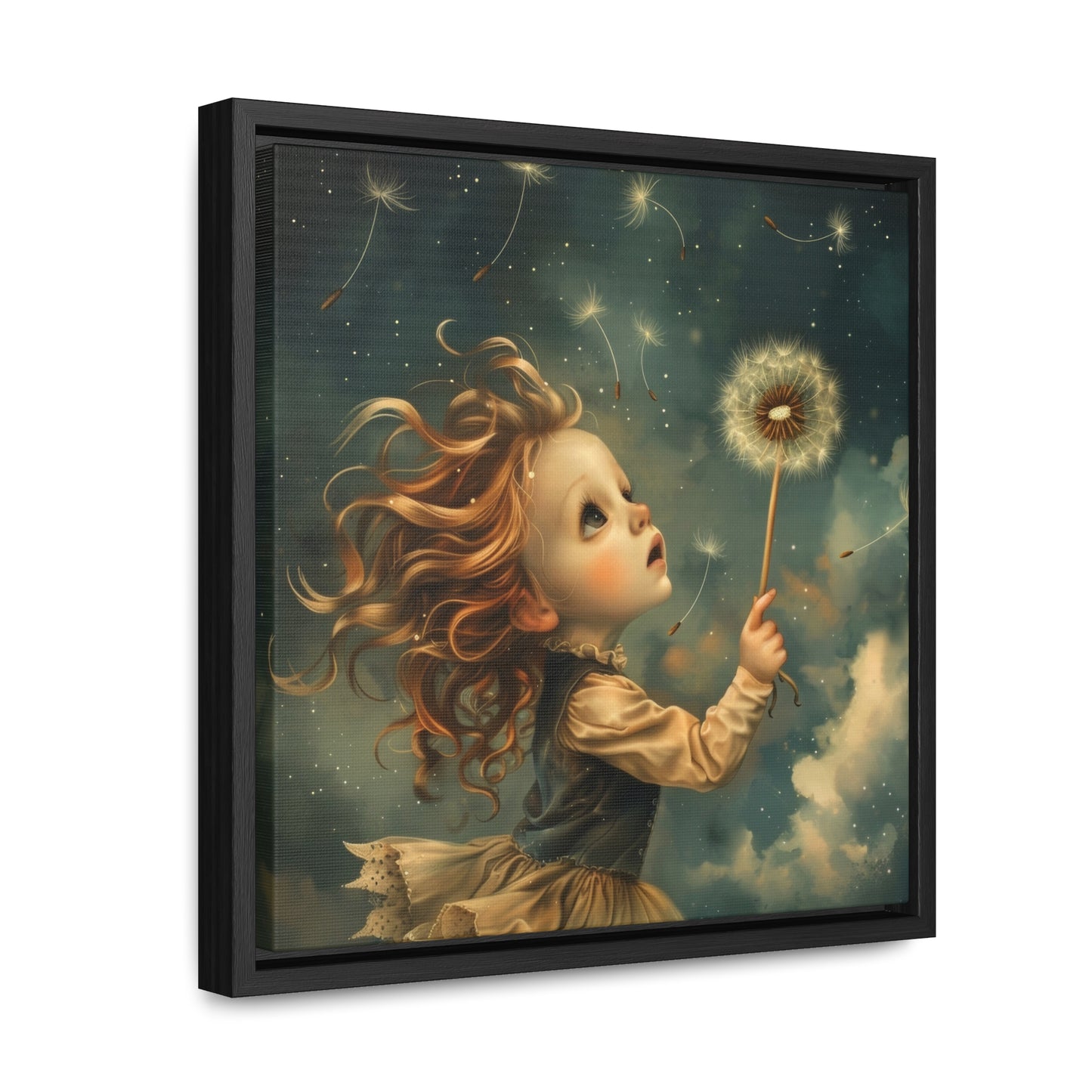 Dandelion seeds take flight (Gallery Canvas Wraps, Square Frame)