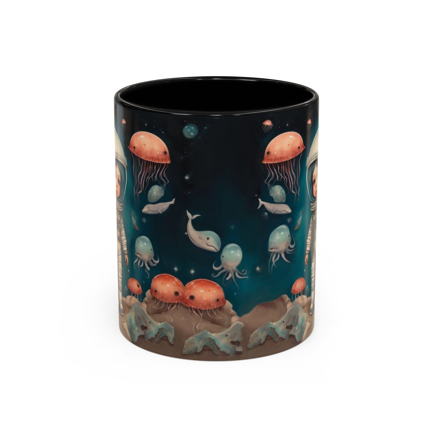 Celestial Oceanic creatures in Space -Accent Coffee Mug, 11oz