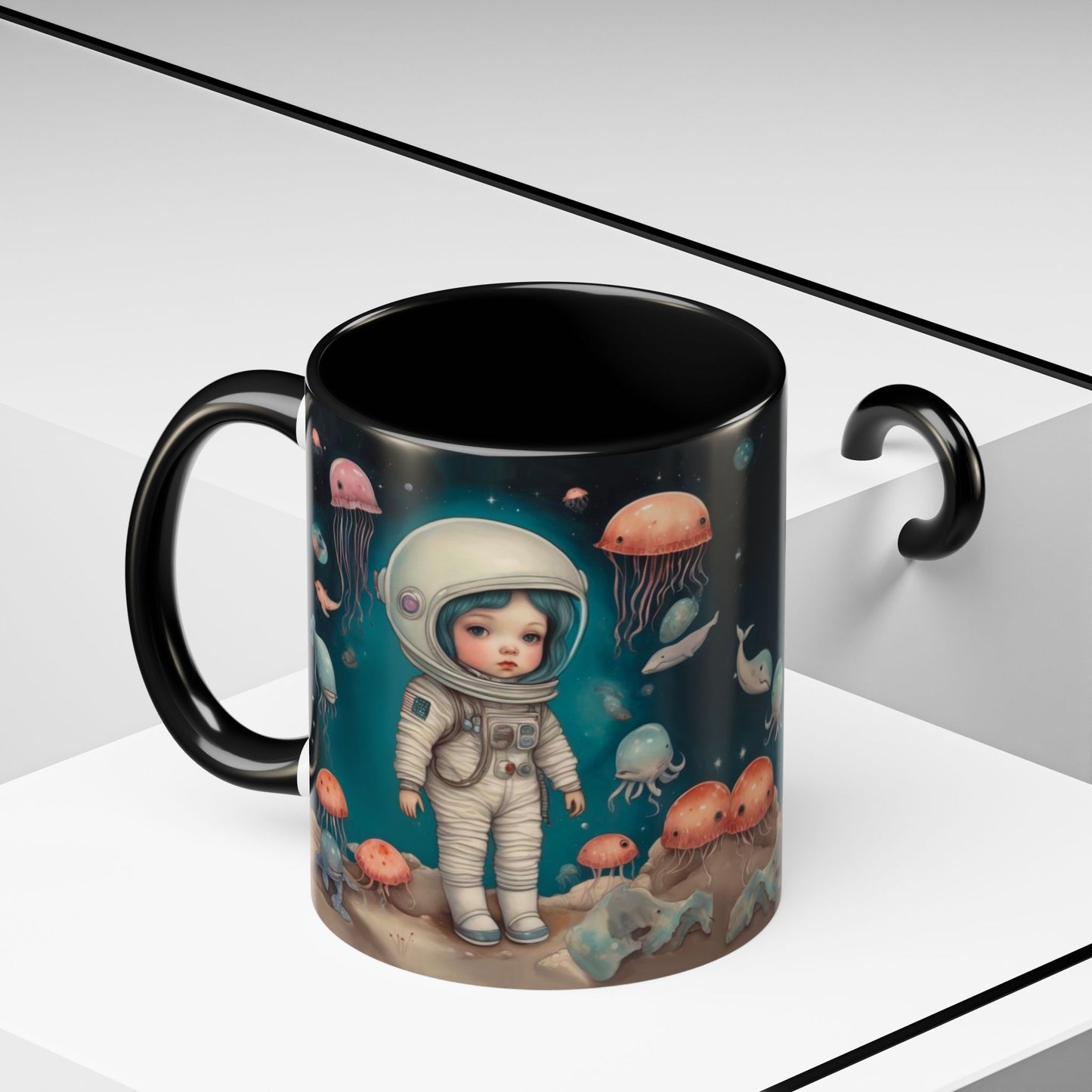 Celestial Oceanic creatures in Space -Accent Coffee Mug, 11oz