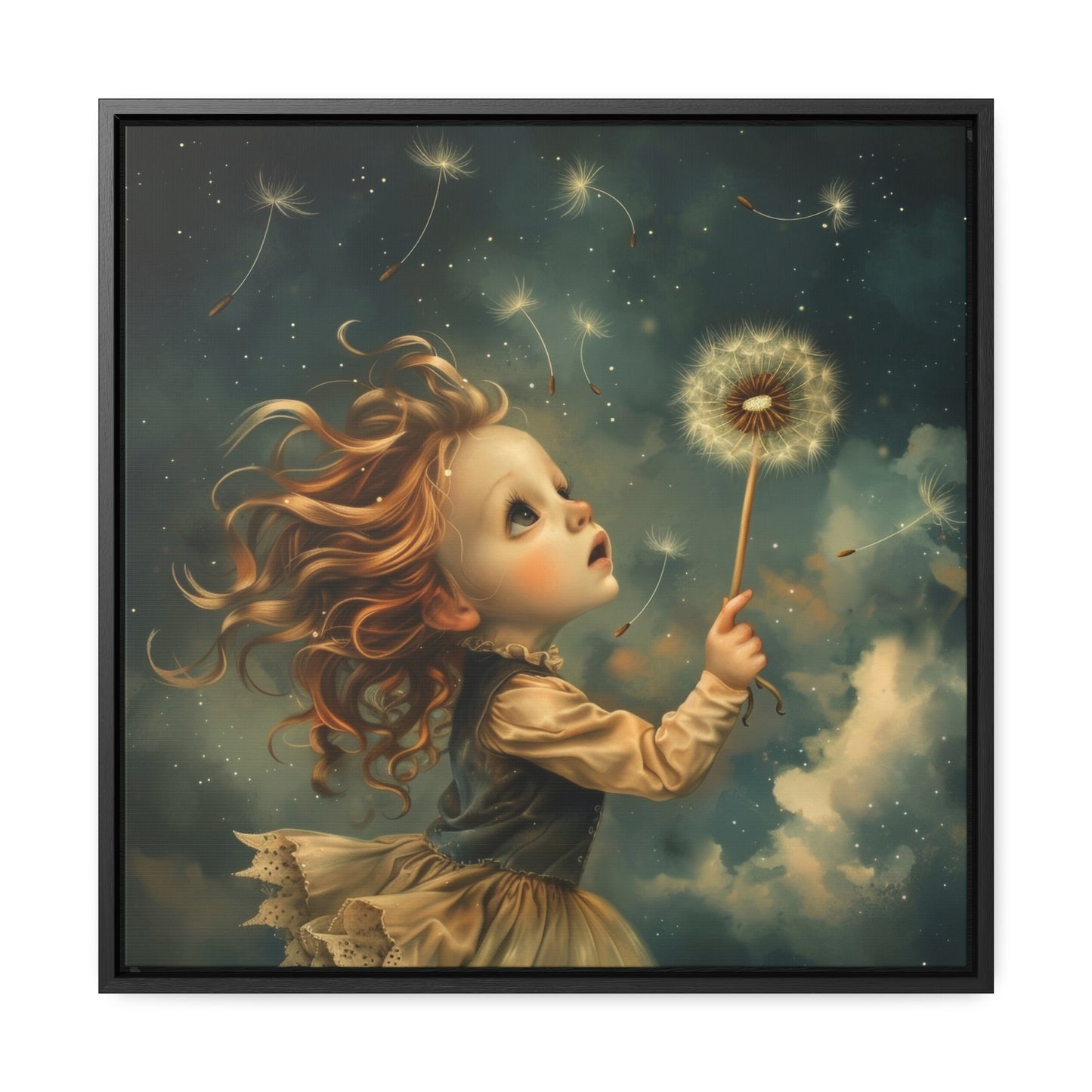 Dandelion seeds take flight (Gallery Canvas Wraps, Square Frame)