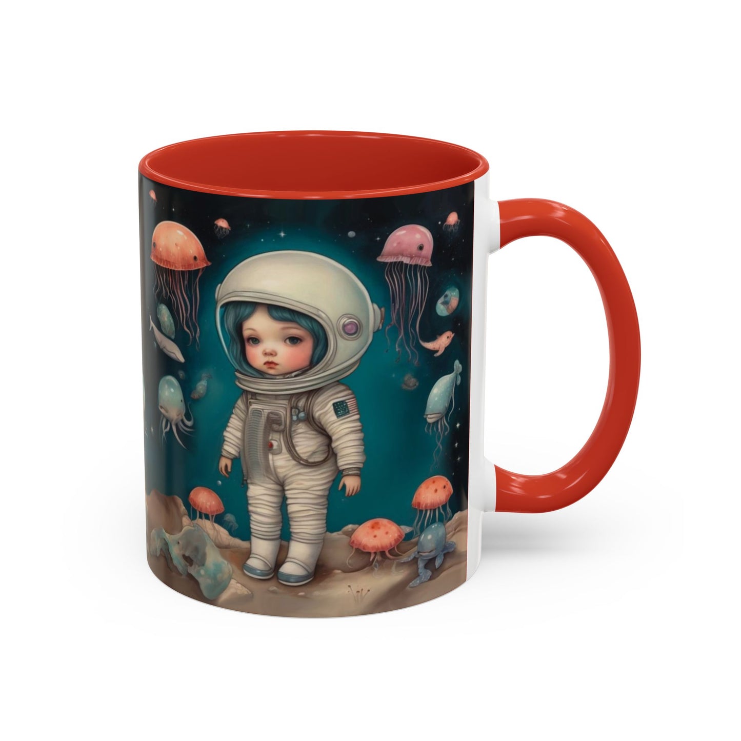 Celestial Oceanic creatures in Space -Accent Coffee Mug, 11oz