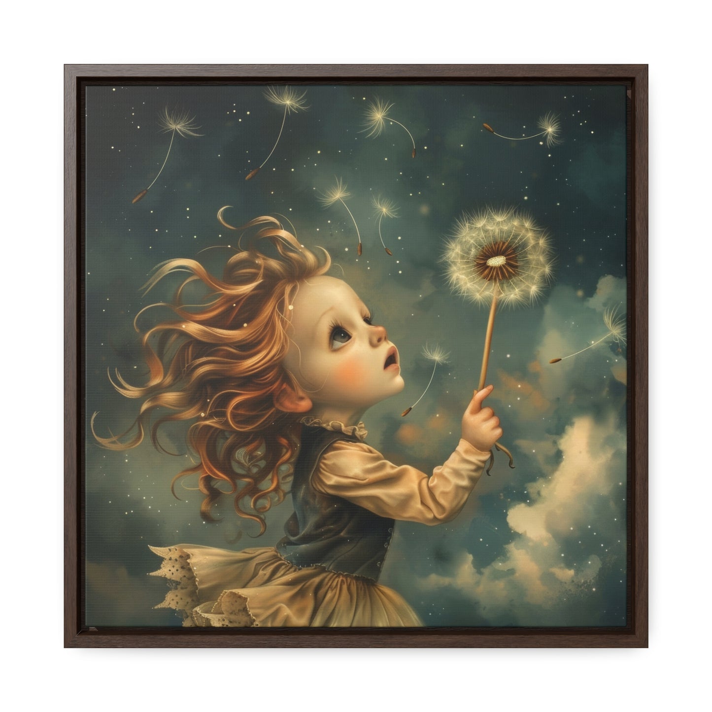 Dandelion seeds take flight (Gallery Canvas Wraps, Square Frame)