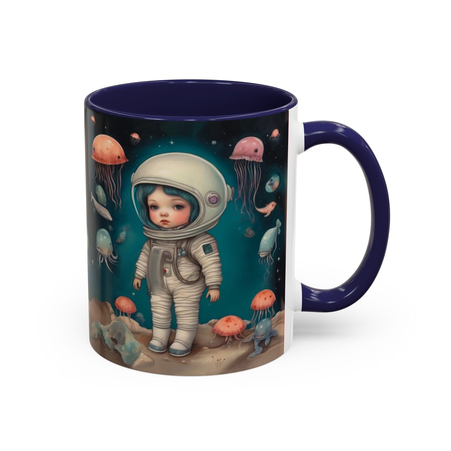 Celestial Oceanic creatures in Space -Accent Coffee Mug, 11oz