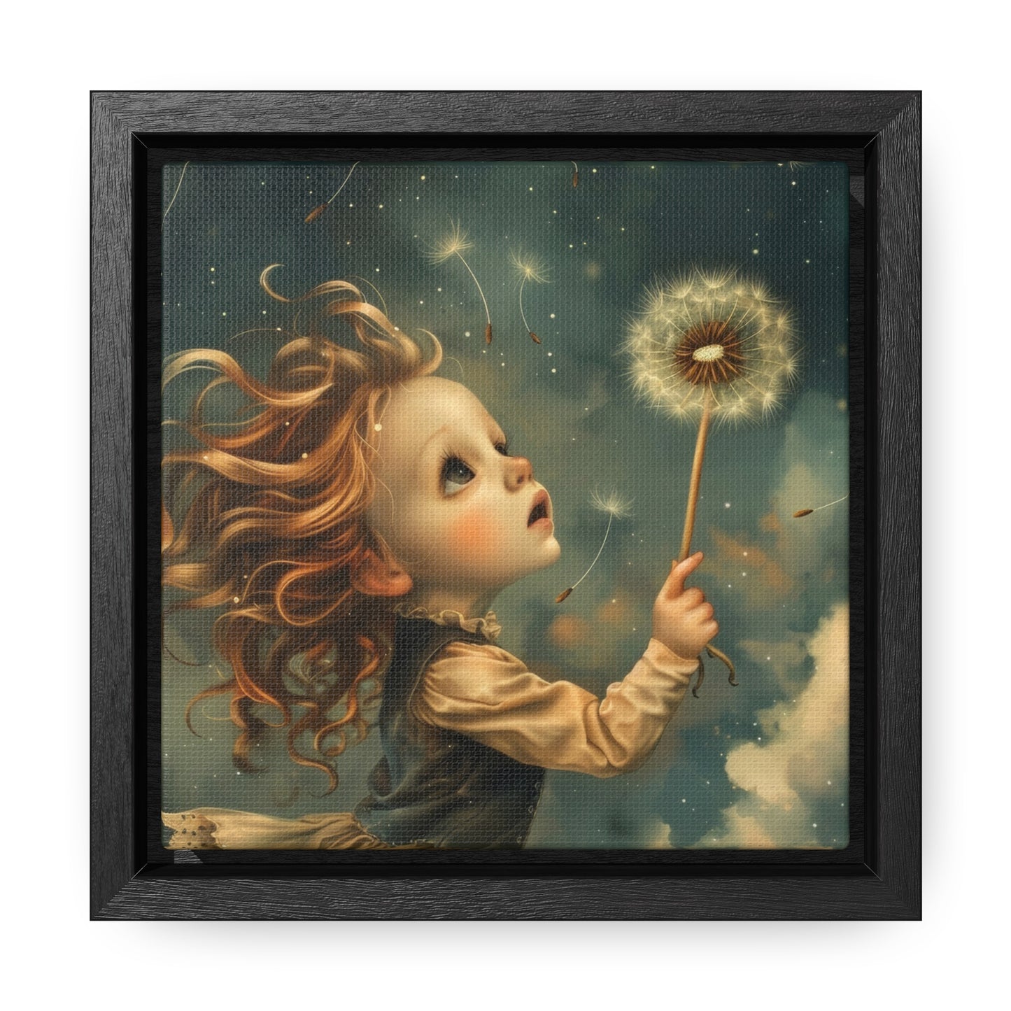 Dandelion seeds take flight (Gallery Canvas Wraps, Square Frame)