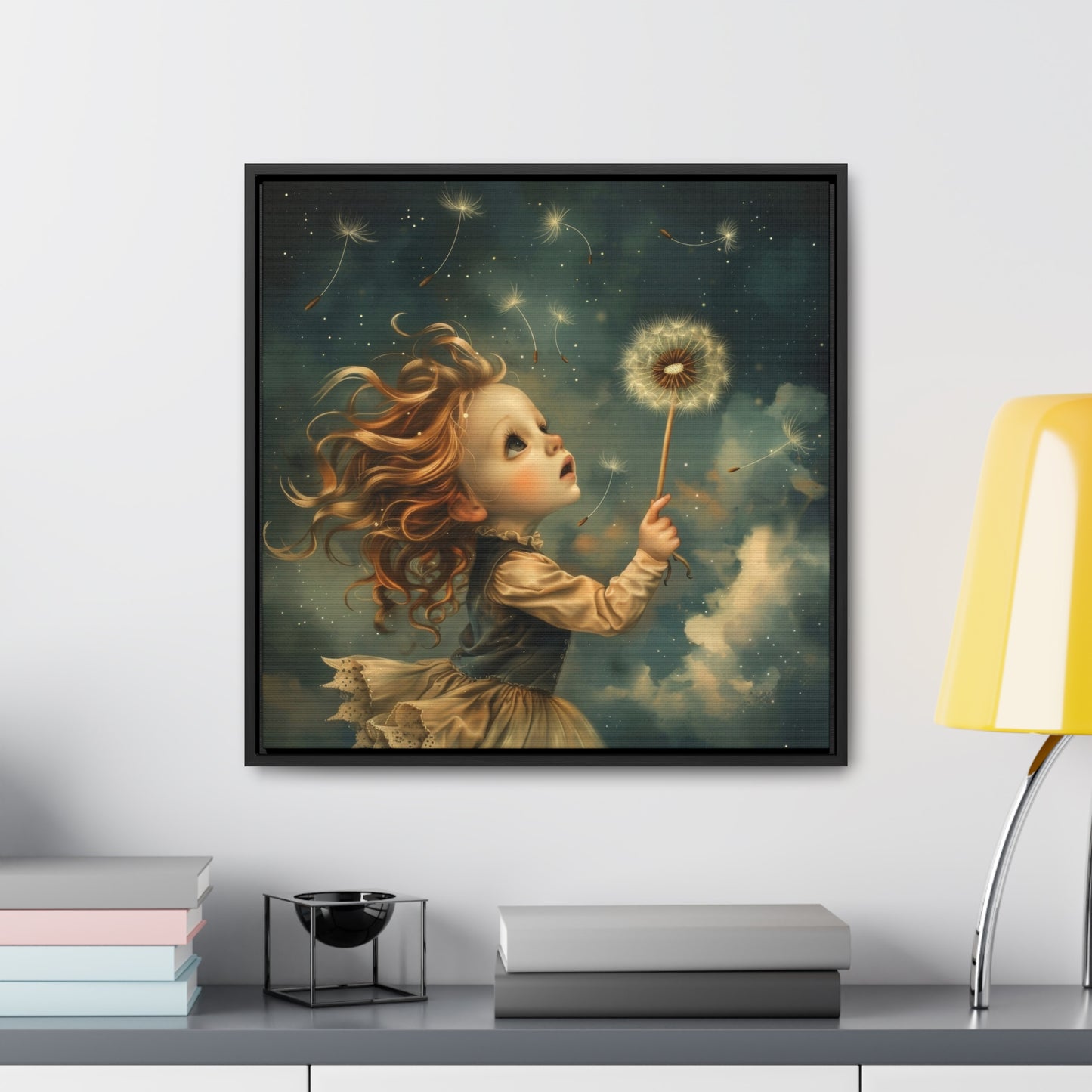 Dandelion seeds take flight (Gallery Canvas Wraps, Square Frame)