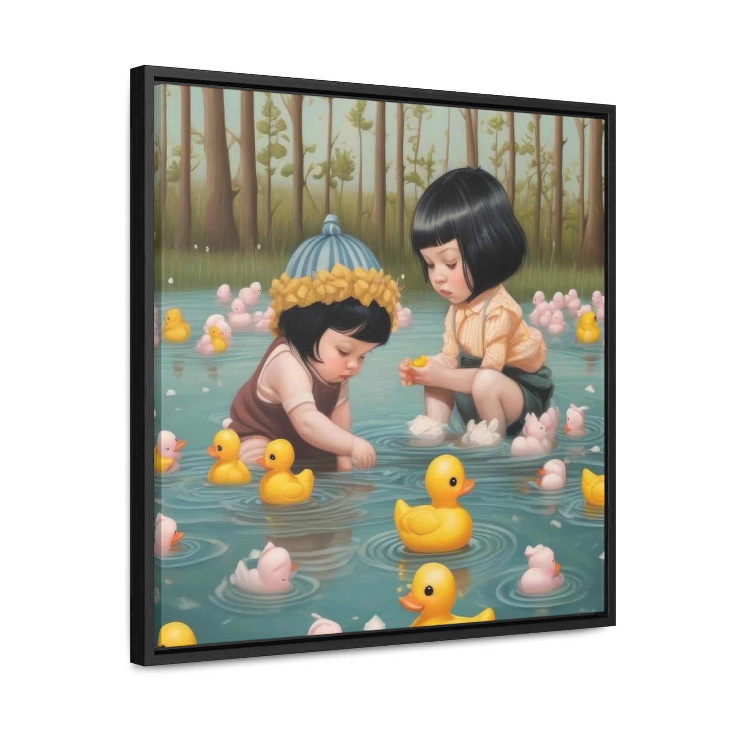 Two kids and Rubber Duckies (Gallery Canvas Wraps, Square Frame)