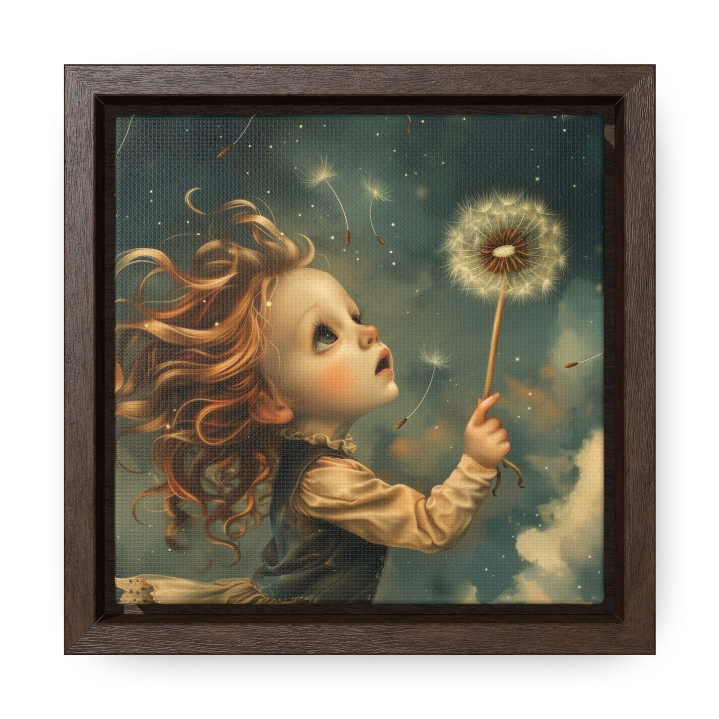 Dandelion seeds take flight (Gallery Canvas Wraps, Square Frame)