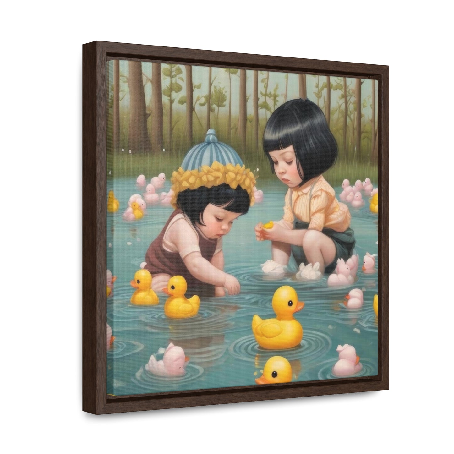 Two kids and Rubber Duckies (Gallery Canvas Wraps, Square Frame)