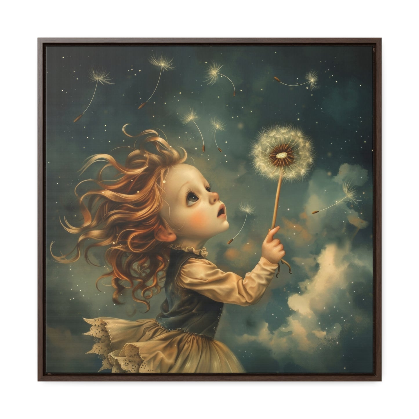 Dandelion seeds take flight (Gallery Canvas Wraps, Square Frame)