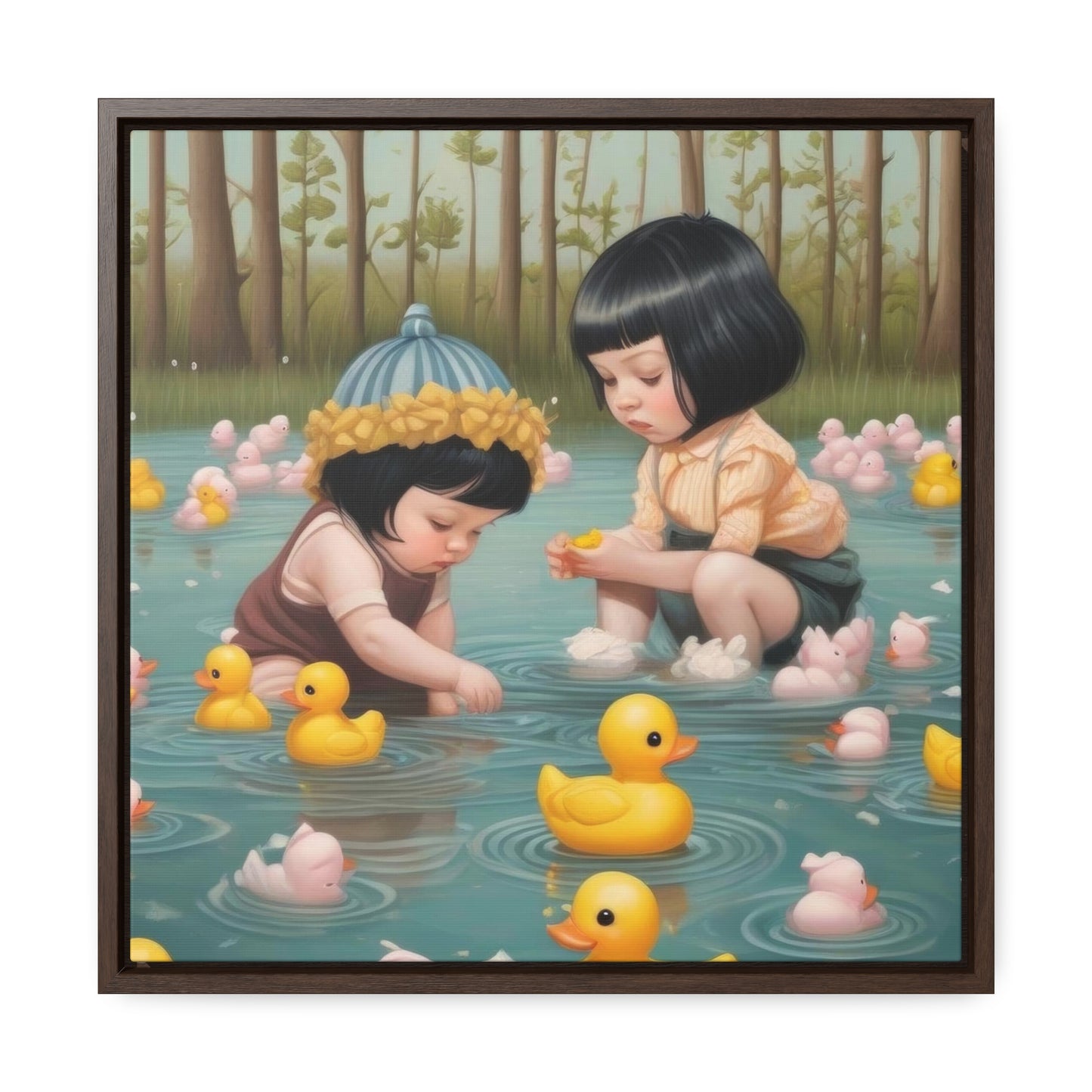 Two kids and Rubber Duckies (Gallery Canvas Wraps, Square Frame)