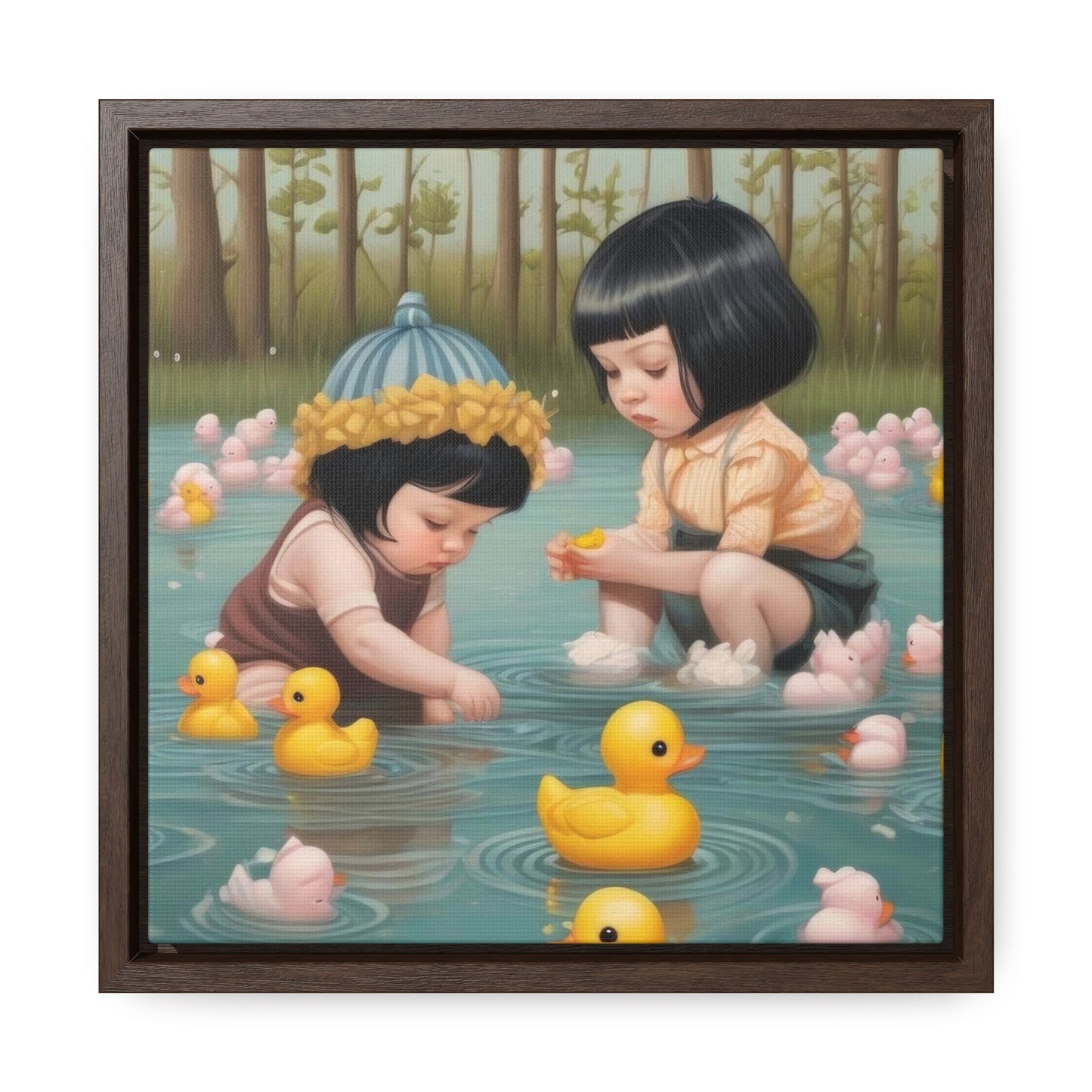 Two kids and Rubber Duckies (Gallery Canvas Wraps, Square Frame)