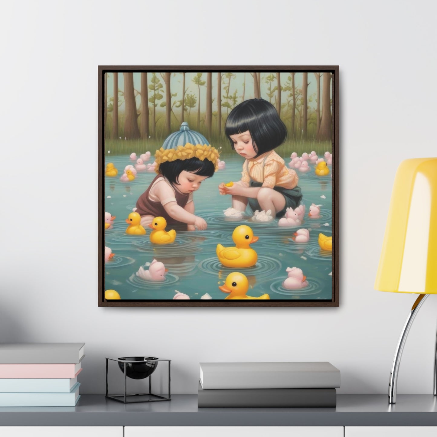 Two kids and Rubber Duckies (Gallery Canvas Wraps, Square Frame)