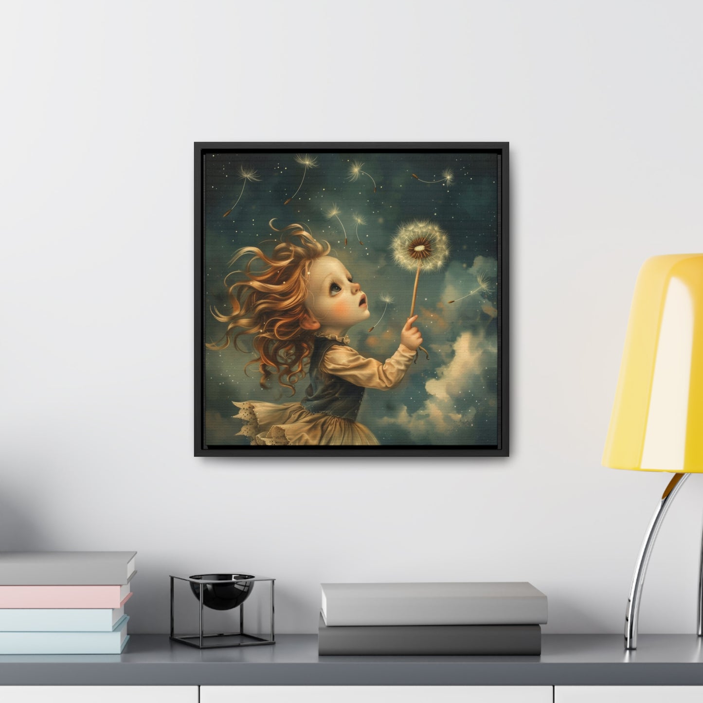 Dandelion seeds take flight (Gallery Canvas Wraps, Square Frame)