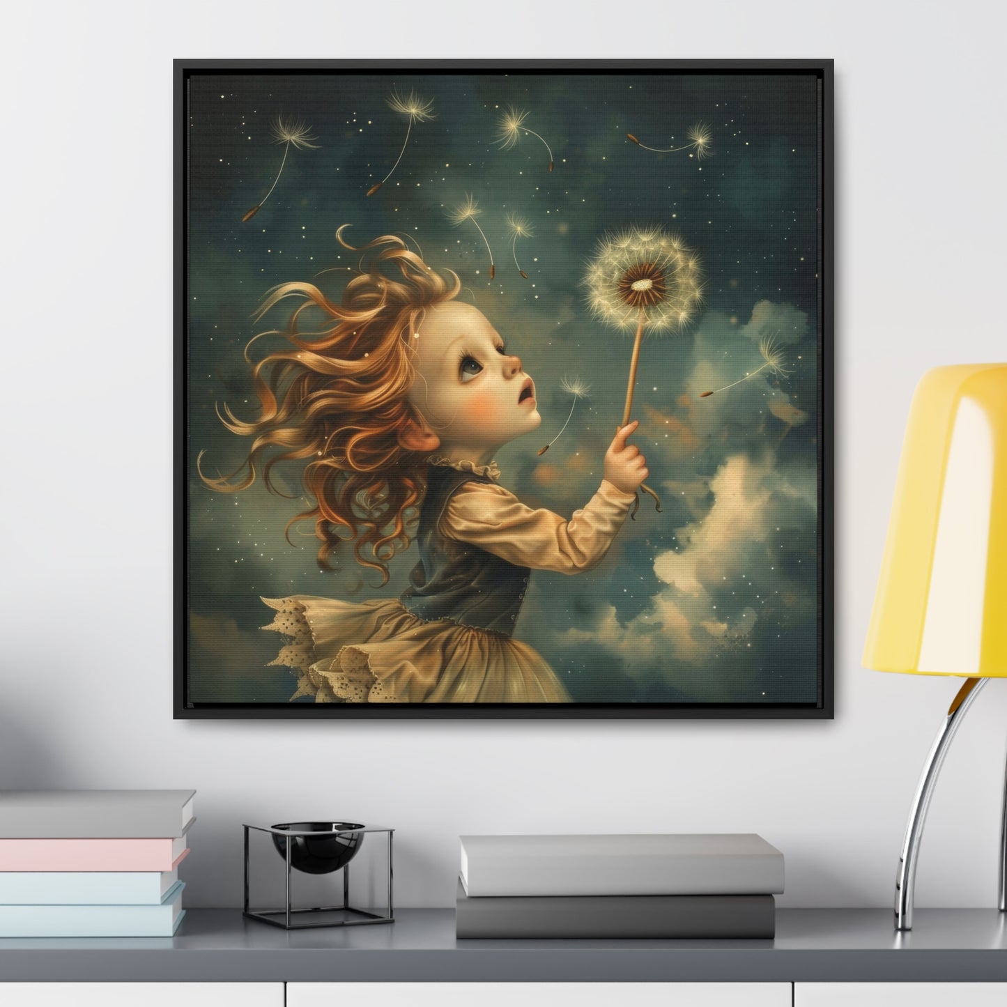 Dandelion seeds take flight (Gallery Canvas Wraps, Square Frame)