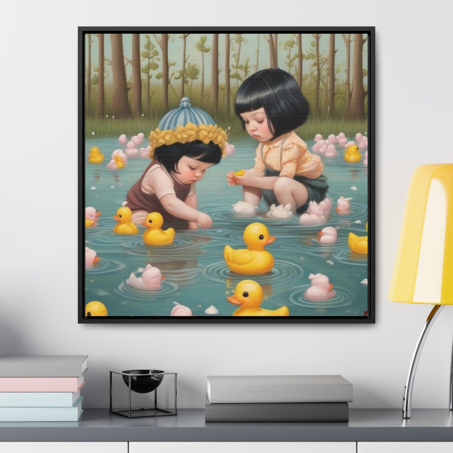 Two kids and Rubber Duckies (Gallery Canvas Wraps, Square Frame)