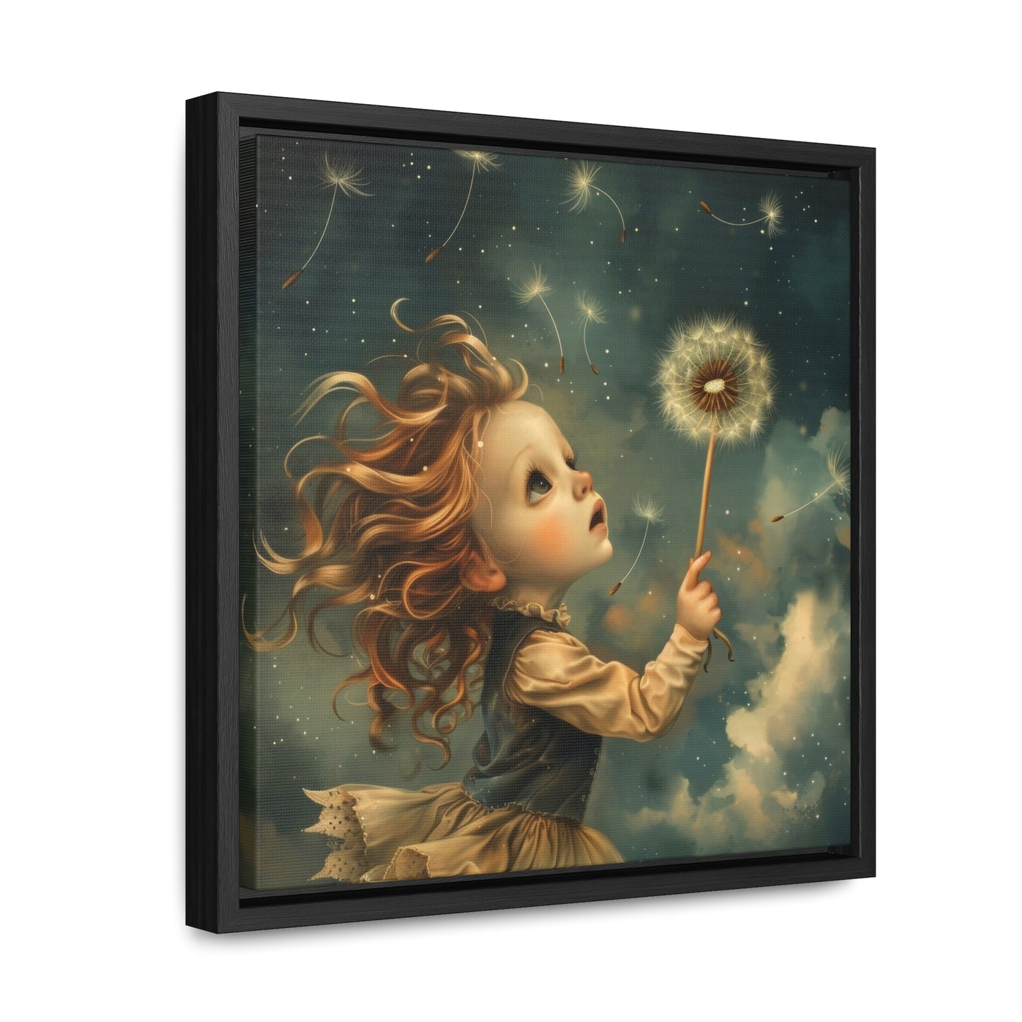 Dandelion seeds take flight (Gallery Canvas Wraps, Square Frame)