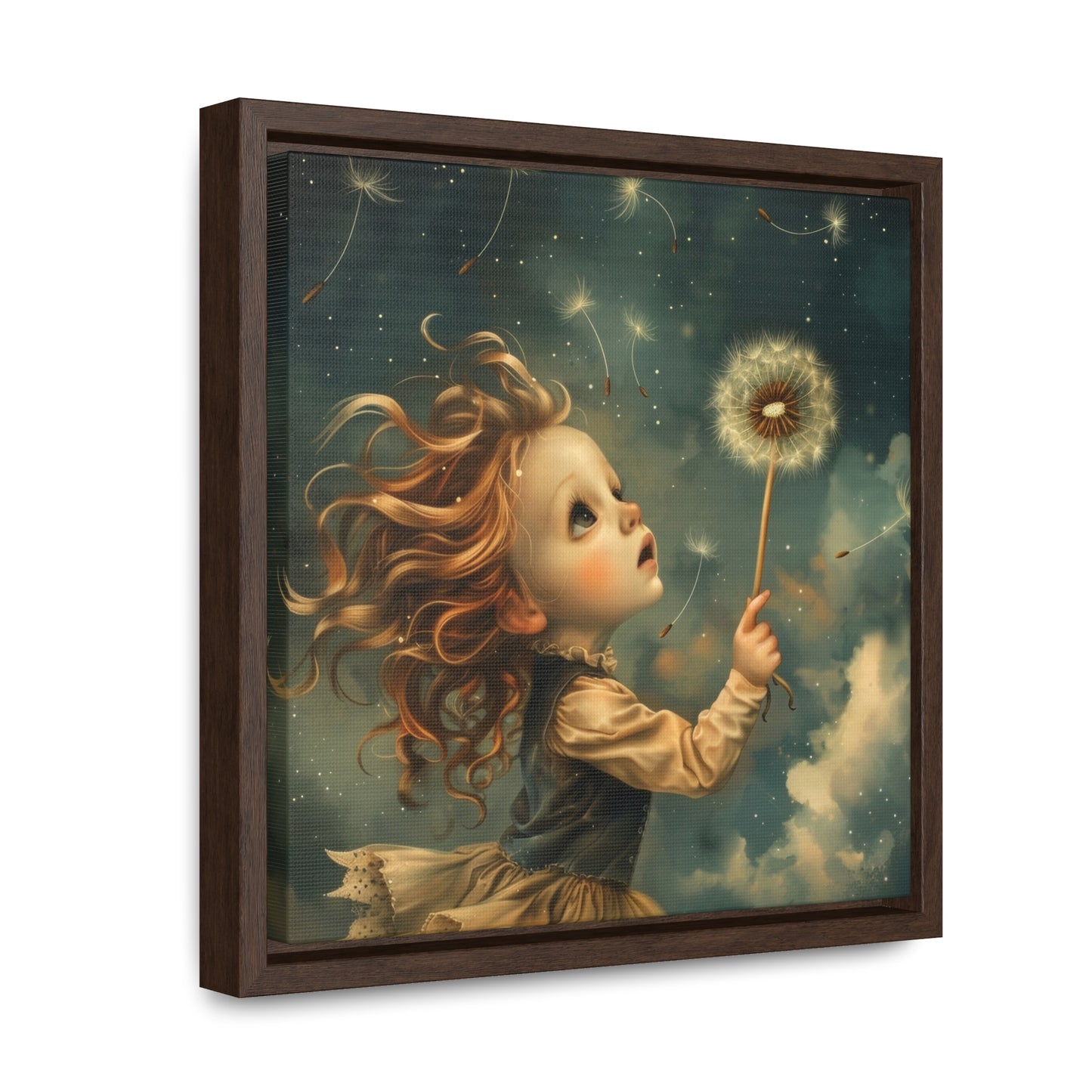 Dandelion seeds take flight (Gallery Canvas Wraps, Square Frame)