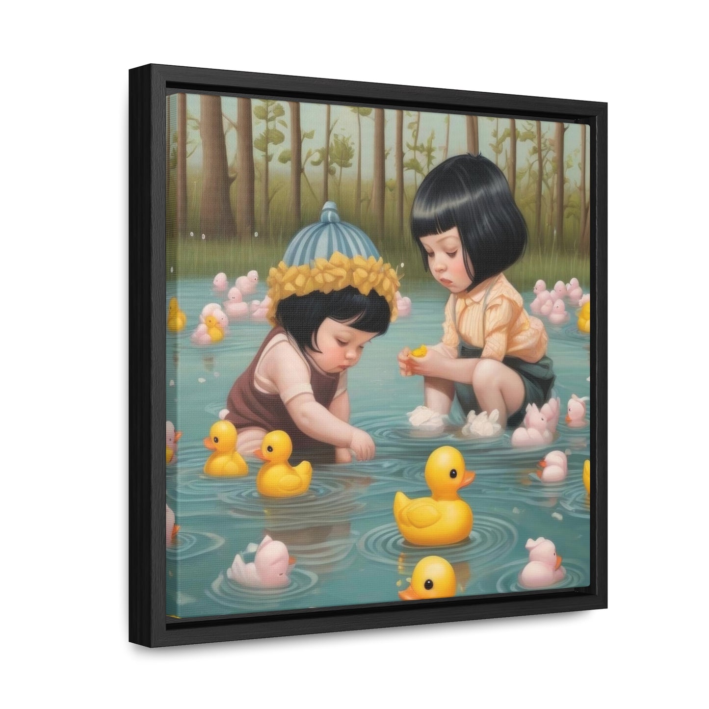 Two kids and Rubber Duckies (Gallery Canvas Wraps, Square Frame)