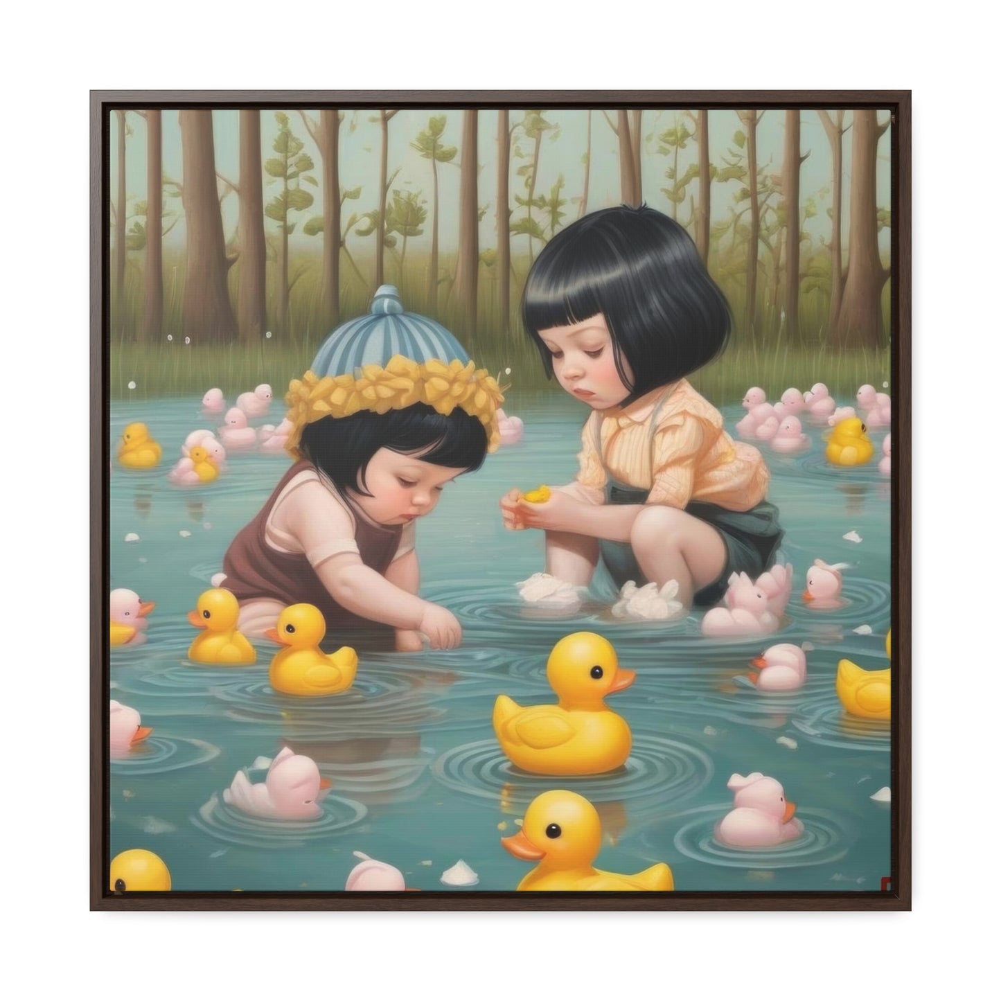 Two kids and Rubber Duckies (Gallery Canvas Wraps, Square Frame)