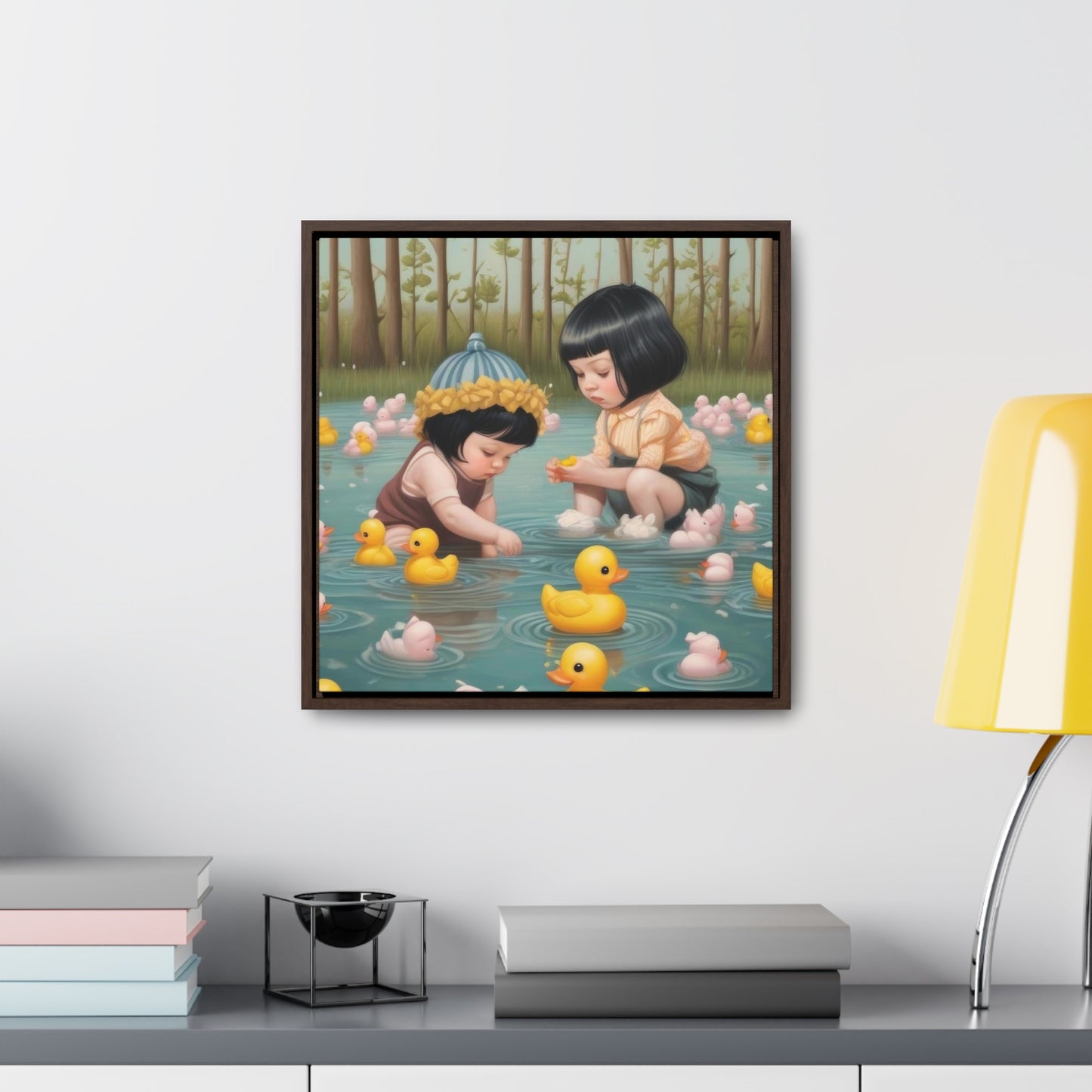 Two kids and Rubber Duckies (Gallery Canvas Wraps, Square Frame)