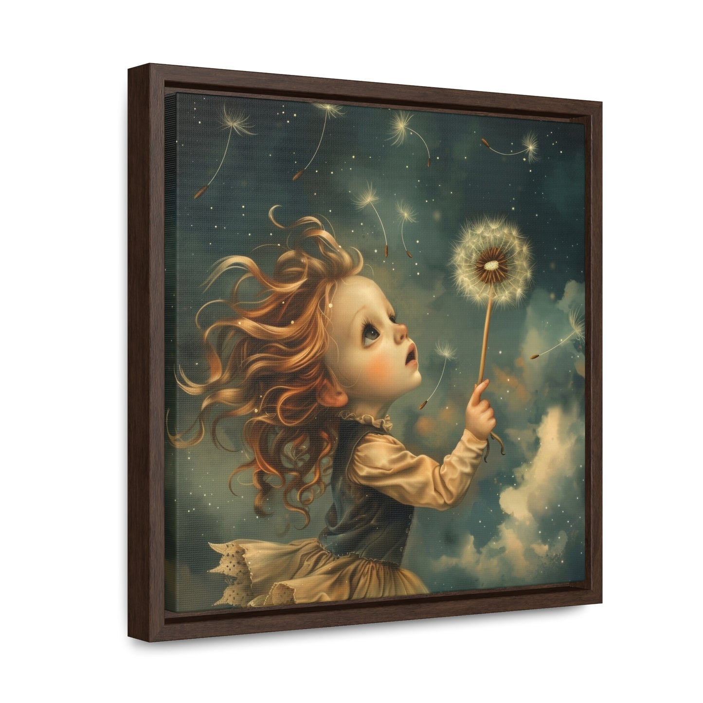 Dandelion seeds take flight (Gallery Canvas Wraps, Square Frame)