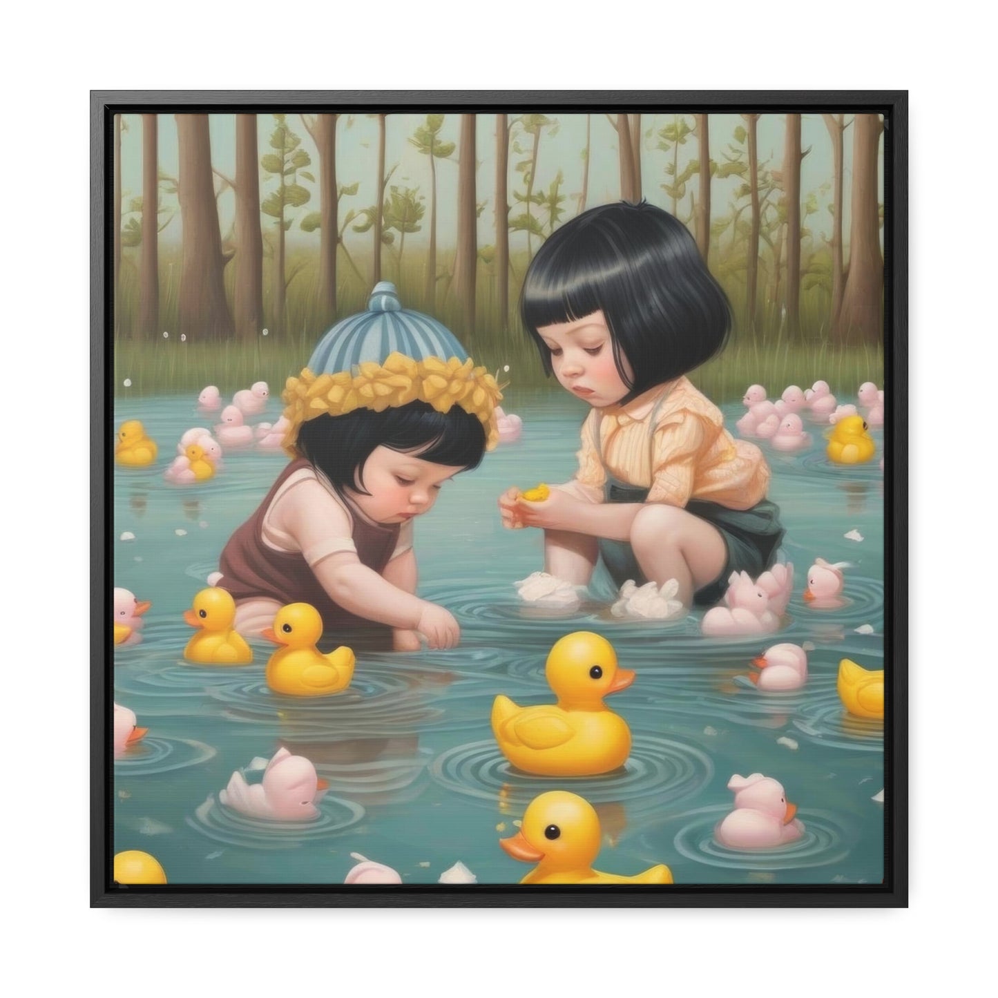 Two kids and Rubber Duckies (Gallery Canvas Wraps, Square Frame)