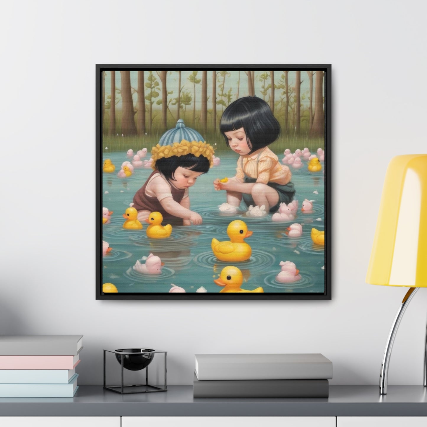 Two kids and Rubber Duckies (Gallery Canvas Wraps, Square Frame)